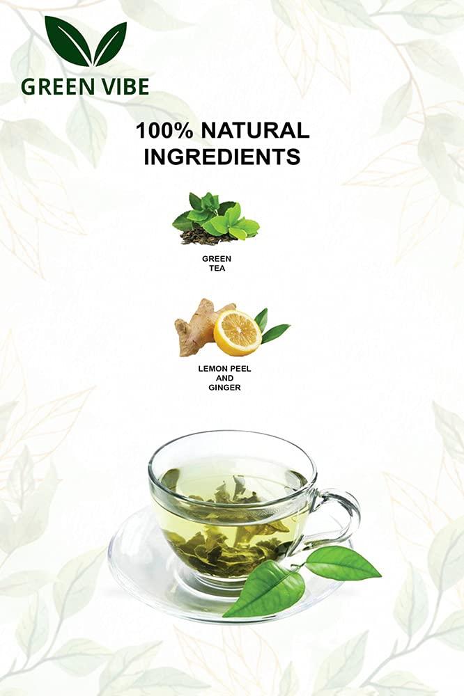 Green Vibe Green Vibe® lemon ginger premium natural dip green tea- lemon peel and ginger antioxidant stress relieving & refreshing immunity boosting - 30 pyramid tea bags [30 cups