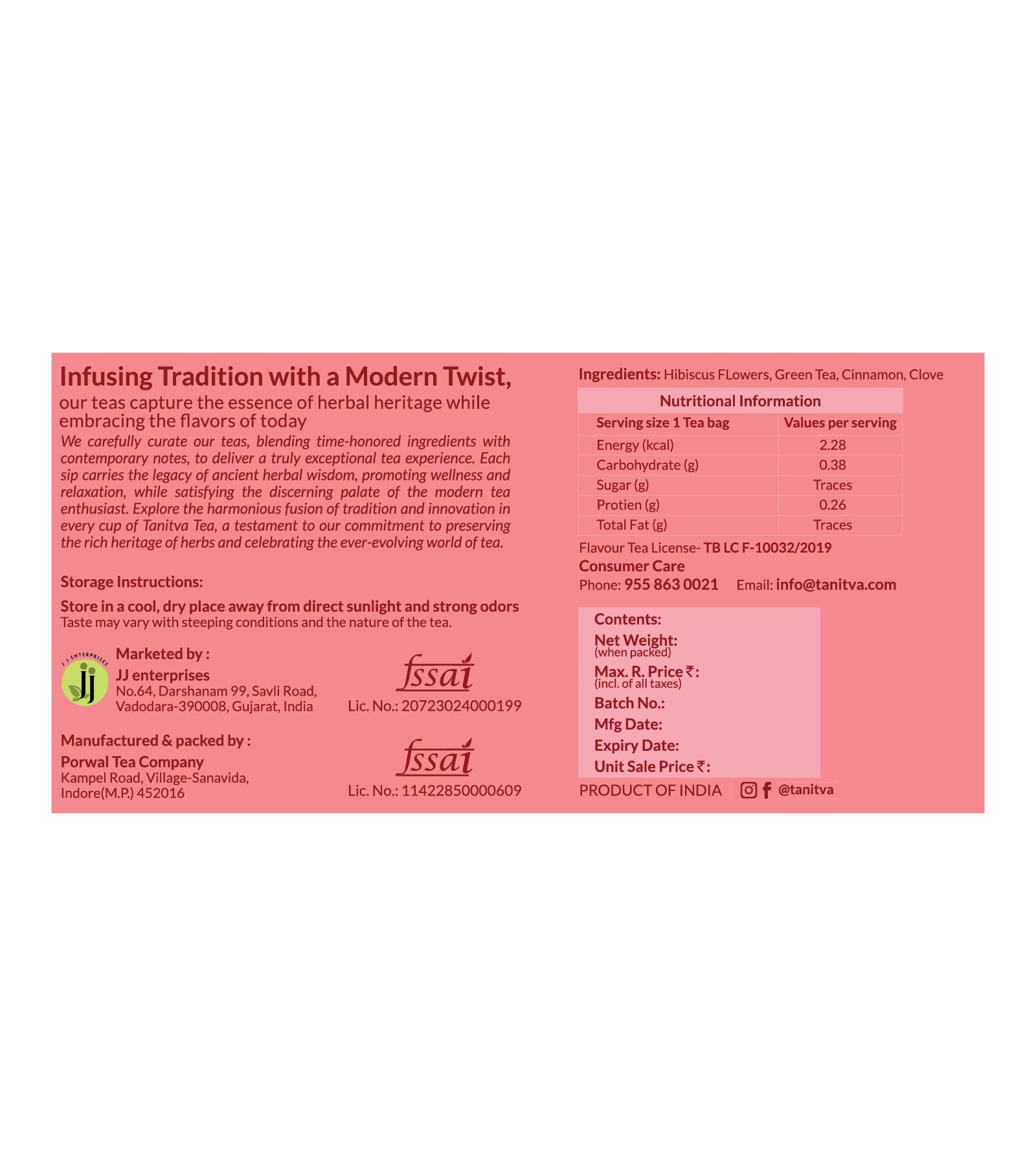 TANITVA TANITVA Hibiscus Green Tea, Hibiscus Tea with Cinnamon and Clove Green Tea Bags 25 pieces for Flavourful Journey to Health with 25 g dabur honey