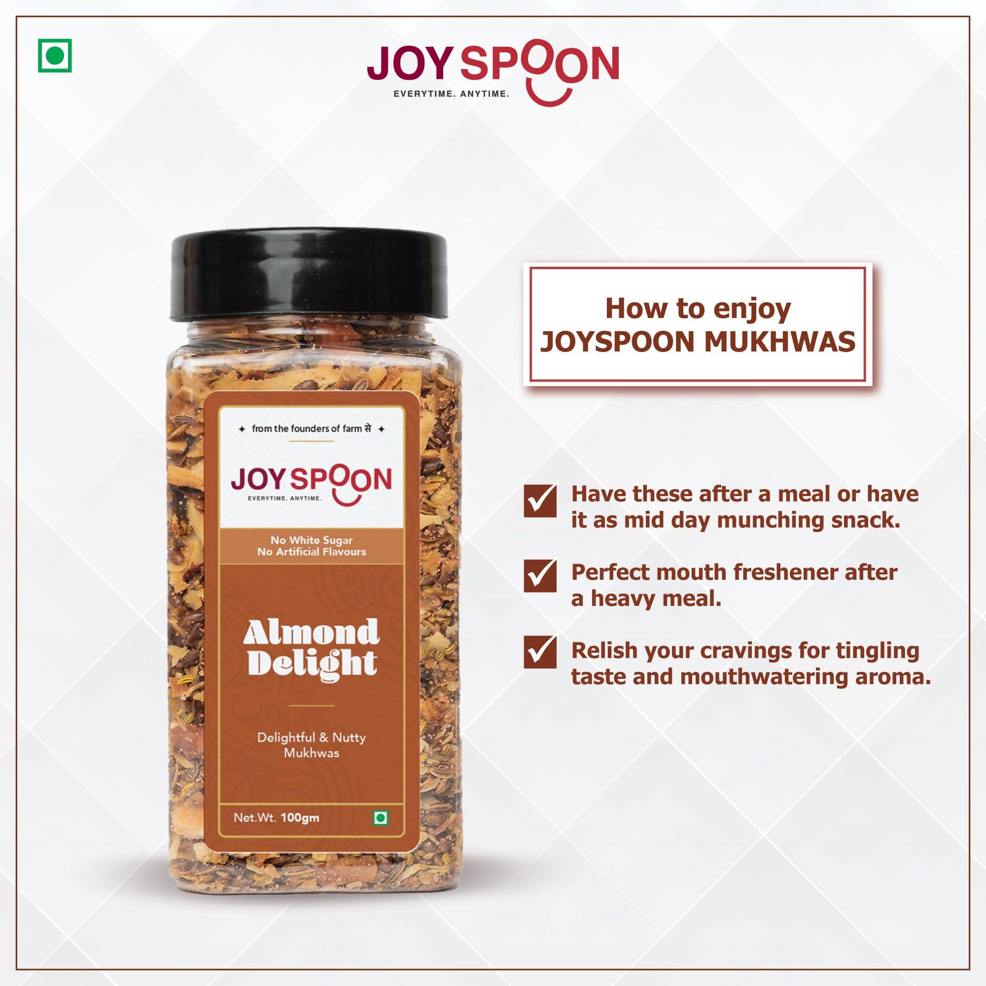 JOY SPOON JOY SPOON Joyspoon Mukhwas Mouth Fresheners (100Gm) | Dry Fruit And Seed Mix Sugar-Free Snacks | Trail Mix | Traditional Mouth Freshner | Almond Delight (Jar)
