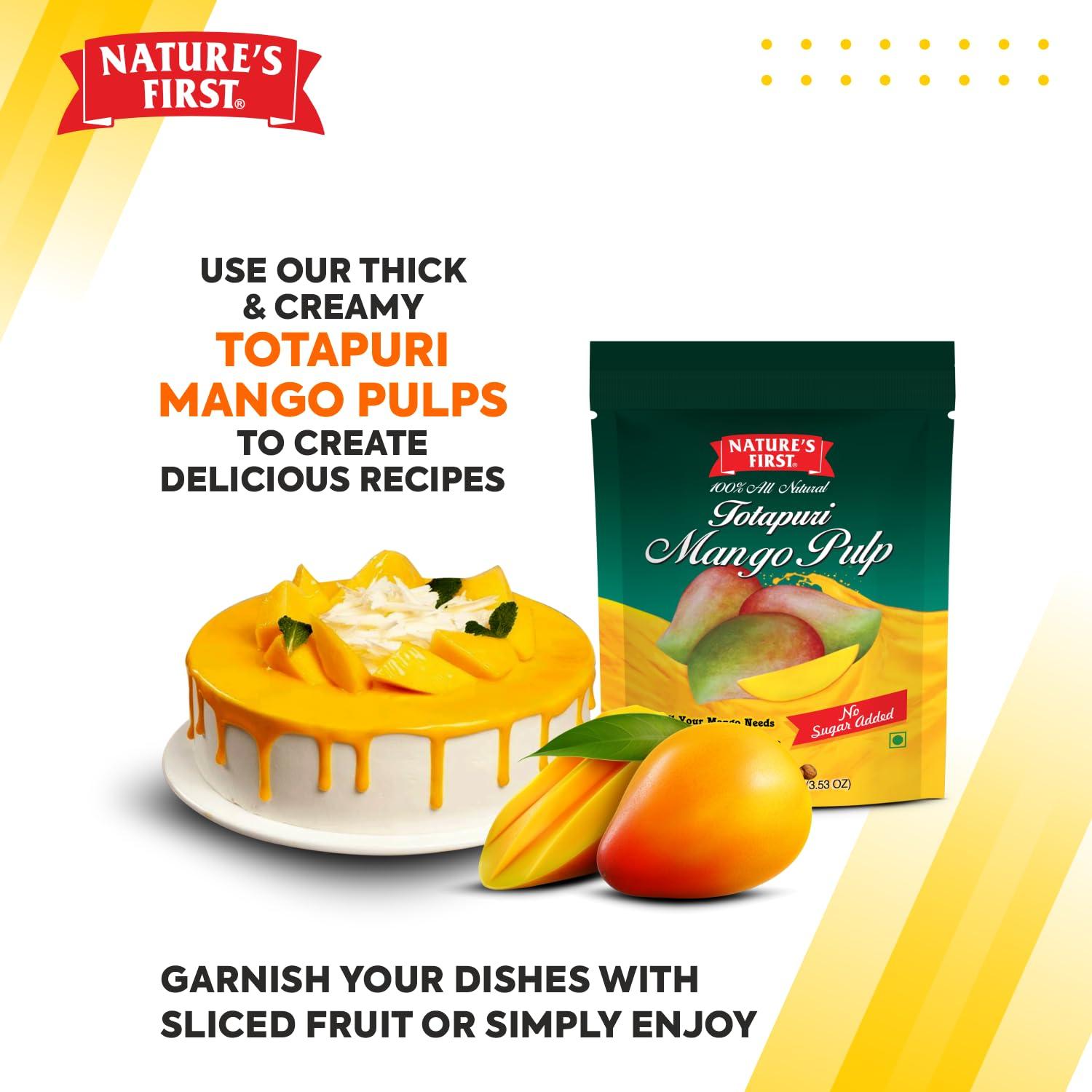 NATURE'S FIRST Nature\'s First Totapuri Mango Pulp 100 Grams (Pack of 24), with Pure Mango Goodness, Natural Sweet Flavor for Dessert, Shakes, Lassi, Smoothies, Fruit Juice