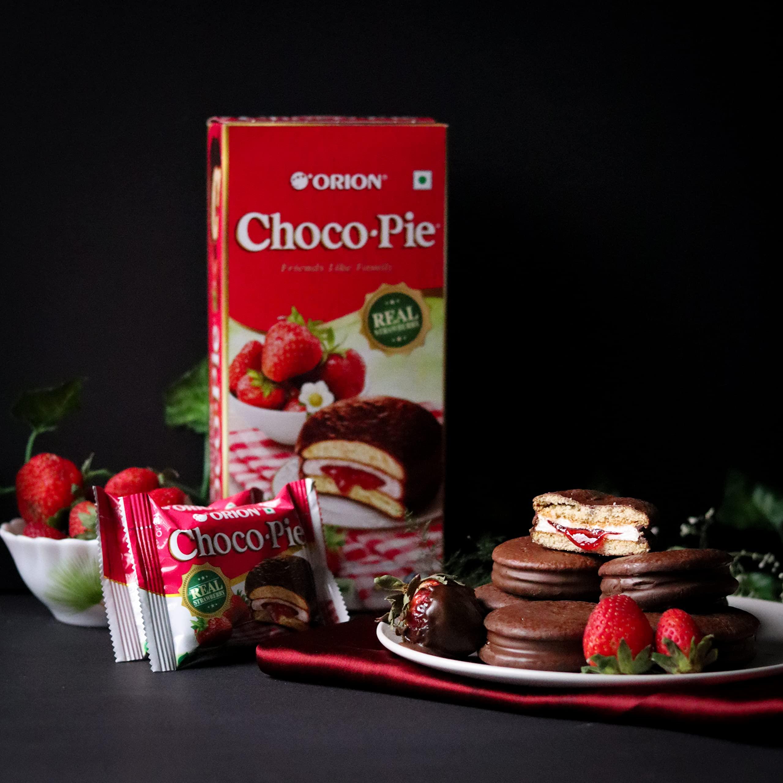 ORION ORION Strawberry Choco Pie - 2 x 12 Piece Pack (24 pies)| Centre-filled Chocolate biscuit