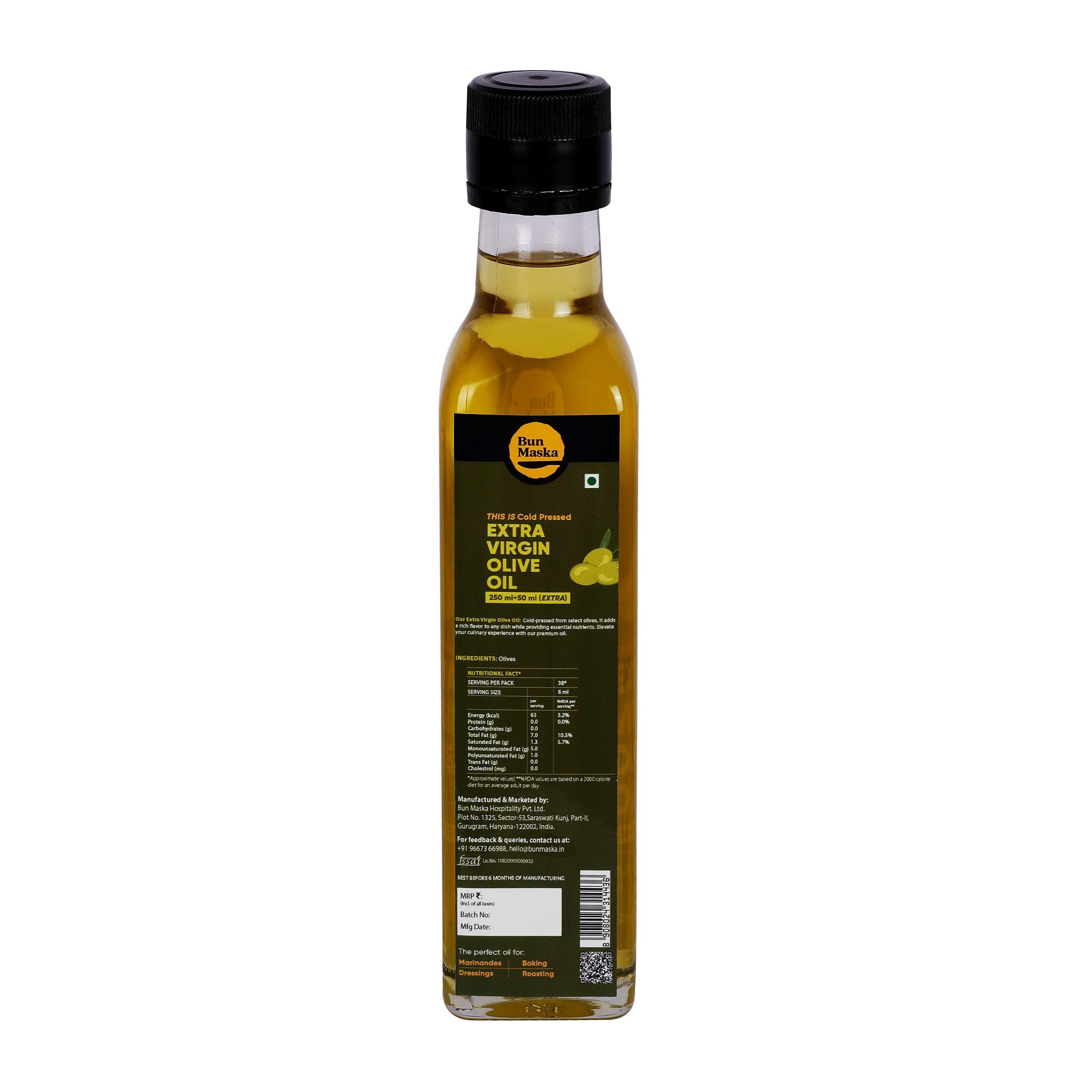Bun Maska Bun Maska Cold Pressed Extra Virgin Olive | Premium Cooking Oil | Perfect For Frying & Baking | Cholesterol-free, Rich In Vitamin E, Boosts Metabolic Health & Immune System (300 ml)