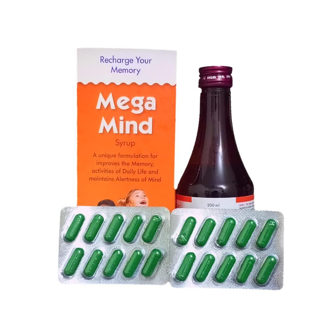 AMAR AYURVED BHAWAN Ayurvedic Mega Mind Brain Tonic For Improving Memory, Releasing Stress And Mind Booster| WITH 20 TABLETS FREE |For Men And Women PACK OF 1 (200 ML)|