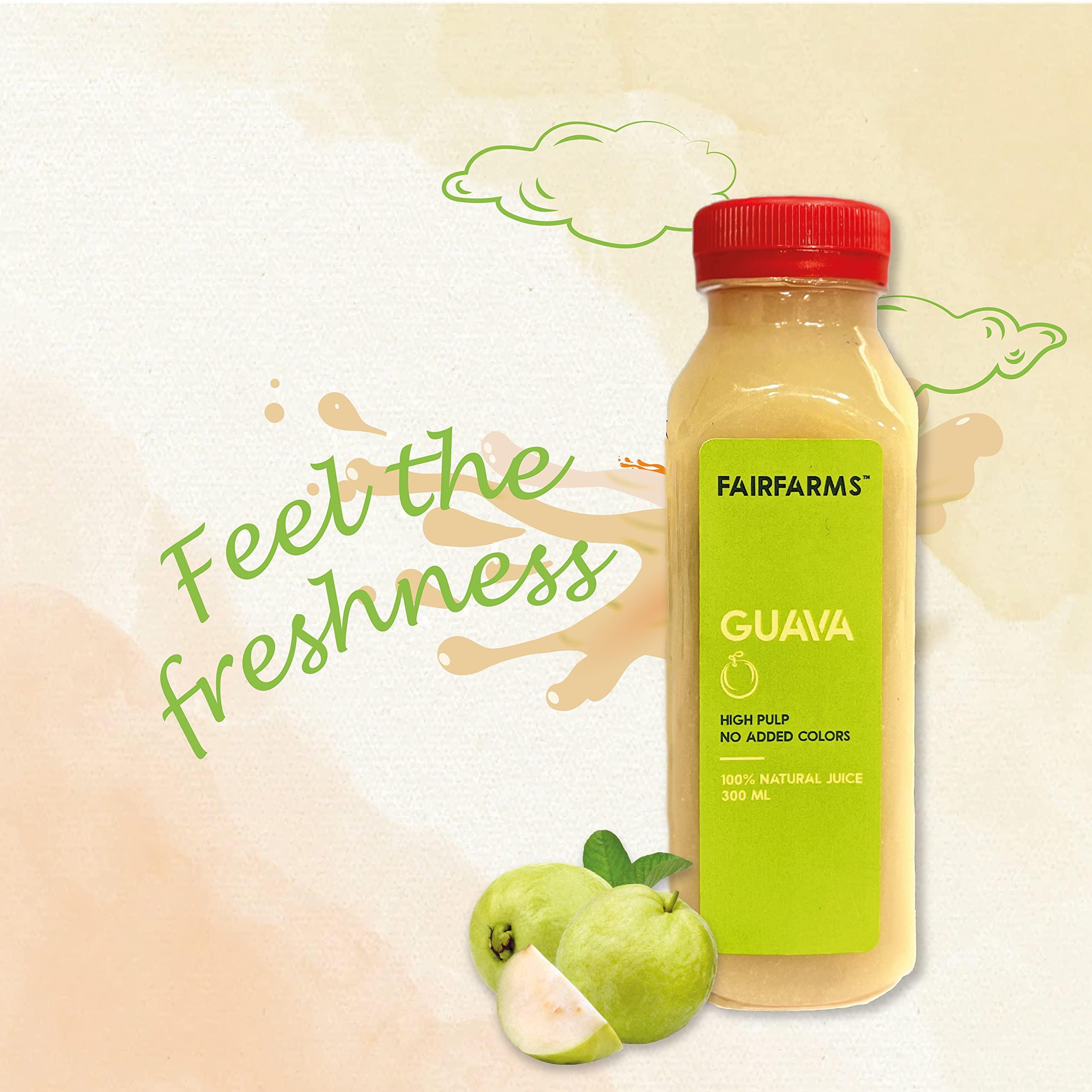 FAIRFARMS Fairfarm Guava Juice | No Added Colour, 0% Concentrate | Enriched with pulp |Rich in VitaminC & Fibre| Improve Digestion,FarmFresh (Pack of 12 X 300ml)