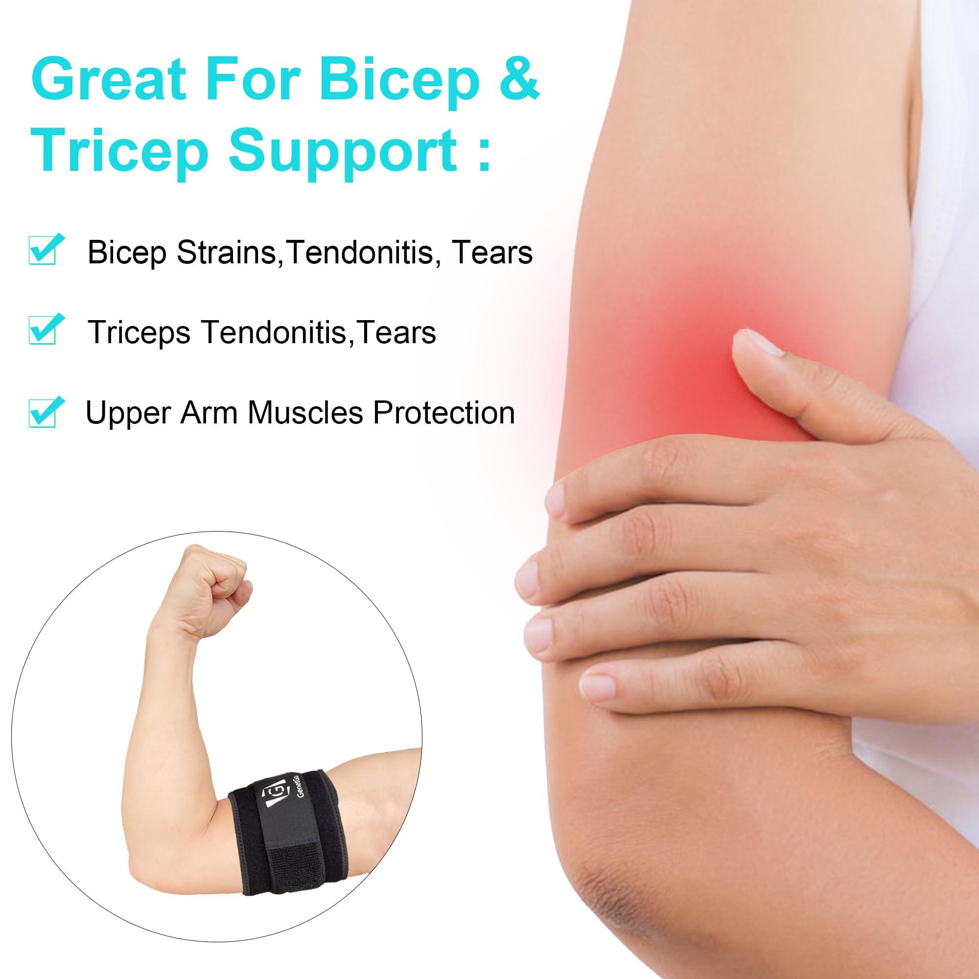 GenetGo Bicep & Tricep Tendonitis Brace Compression Sleeve - Pain Relief for Bicep and Tricep Muscle Strains, Upper Arm Support (S/M Width-3\")