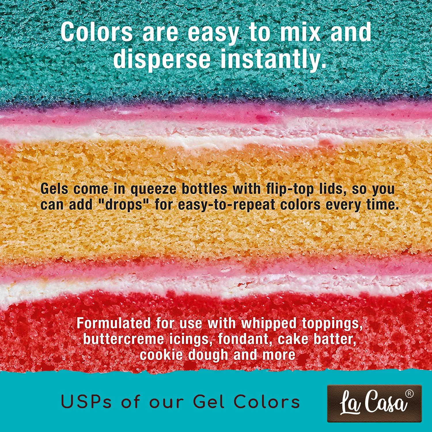 La Casa La Casa Metallic Gel Food Color - Combo Pack of 6 | Concentrated, Vegan & Gluten Free | For Icing, Fondant, Slime & Baking | 40mlx6 |
