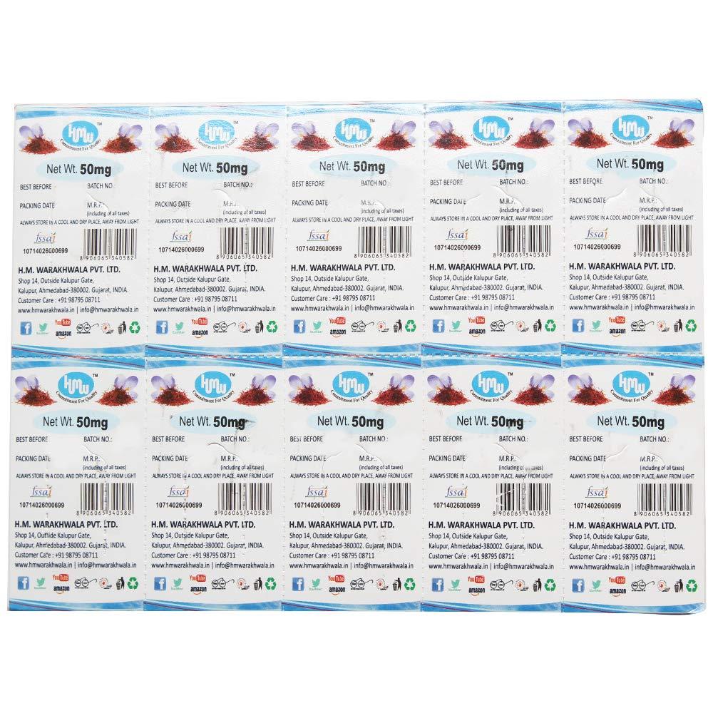 HMW HMW Golden Yellow Kashmir Saffron Original Natural Pure Certified Grade I - 500 milligrams (Pack of 10)