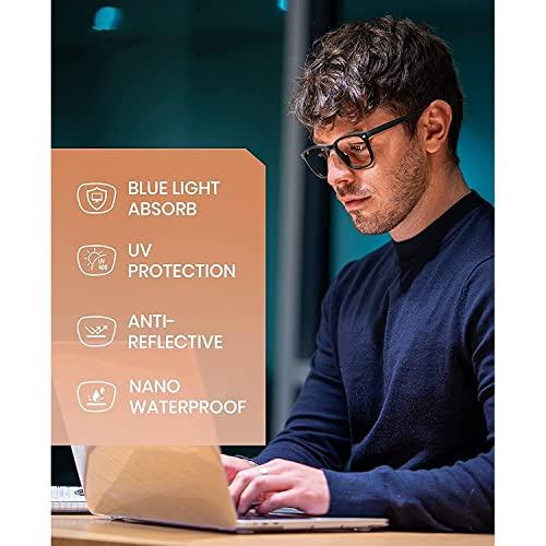 Dervin Dervin Blue Light Blocking Computer Glasses Gaming Filter Transparent Square Eyeglasses for Eye Protection Men and Women, Tablet/Laptop/Mobile/TV, Anti-blue & Anti eyestrain (Blue-Print)