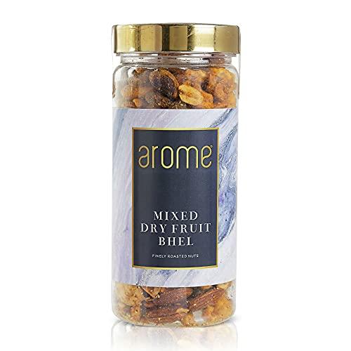 arome arome Mix Dry Fruits Bhel, 250 gm Pack | Mixed Nuts Like Almond, Cashews, Raisins, Pista with Unique Indian Spices | Healthy Snacks for Small Hunger | Assorted Dry Fruit, Berries and Nuts Mix