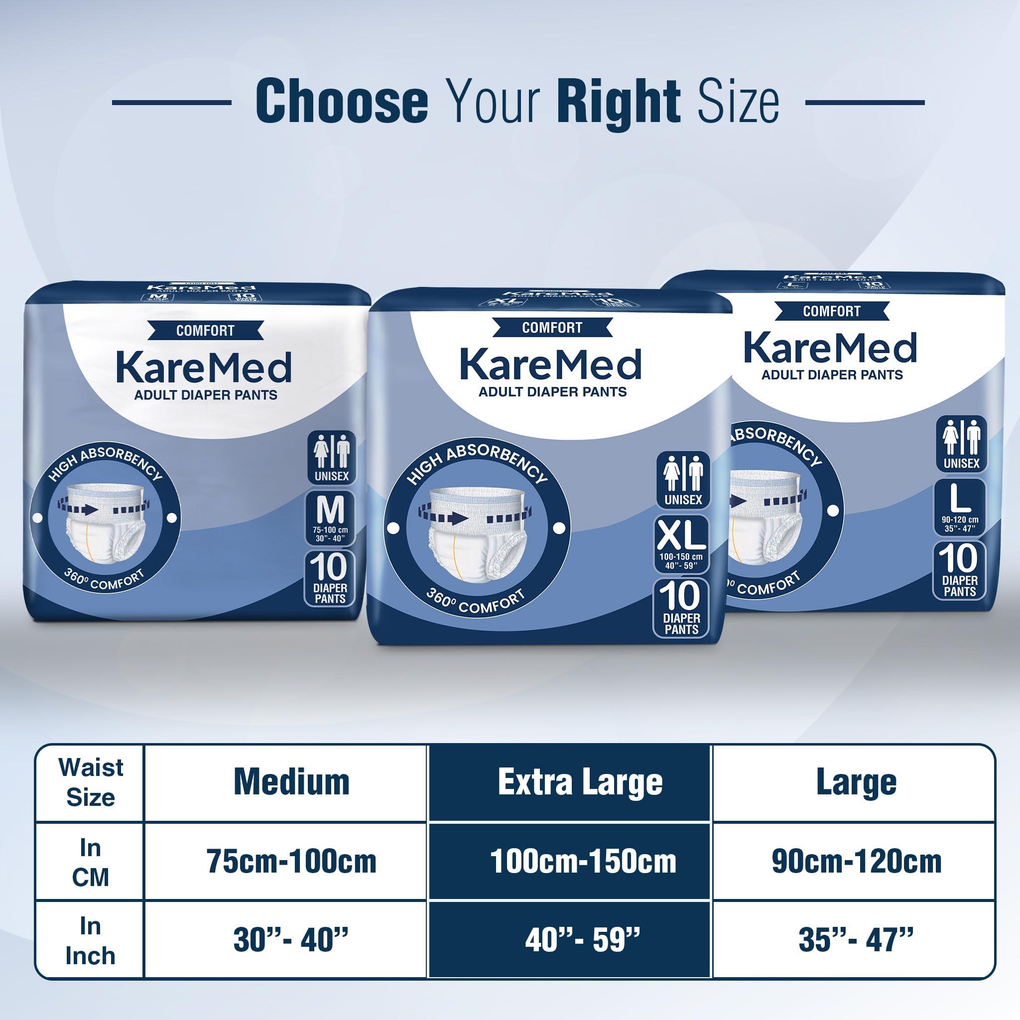 KareMed KareMed Comfort Adult Diaper Pants, Extra Large 100-150 Cm (40\"- 59\"), Unisex, Leakproof, Elastic Waist, Wetness Indicator, Pack of 3, 30 Count