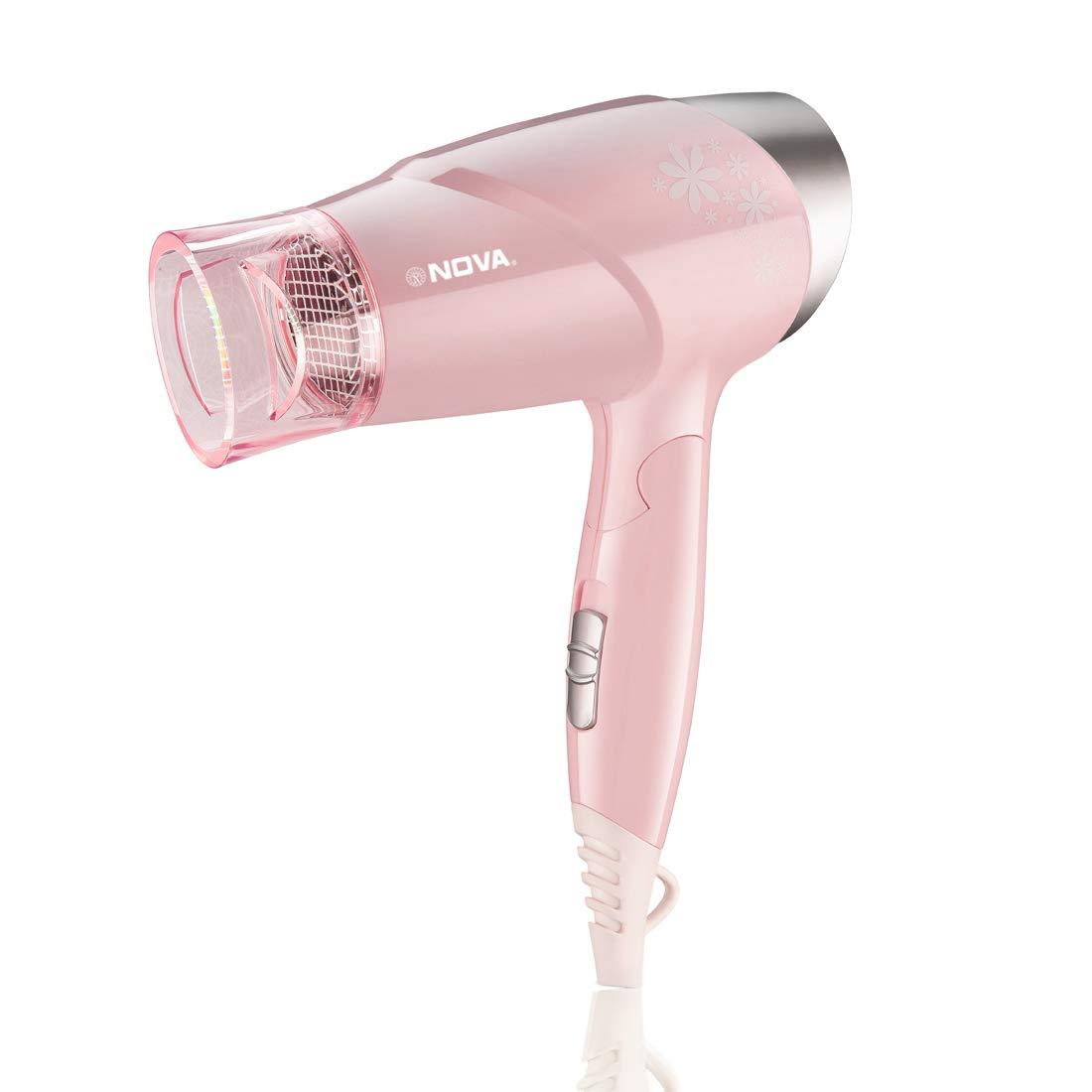 Nova Nova NHP 8202 Premium 1400 Watts Hot and Cold Foldable Hair Dryer for Women (Pink) & Nova NHT 1073 USB Rechargeable and Cordless: 60 Minutes Runtime Professional Hair Clipper for Men