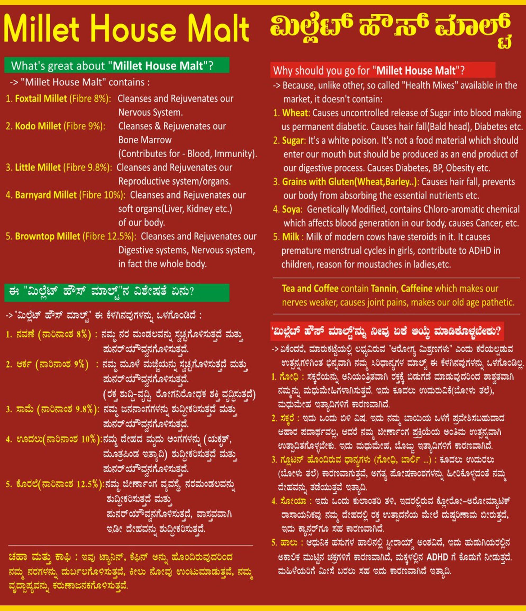 Millet House Millet House Malt-100% Healthy Natural Millets Drink(500gm) - Wheat Free, SOYA Free, White Rice Free, Barley Free, No Added Sugar, No Chemicals ~30 Natural Ingredients(Sprouted Siridhanya Millets...)