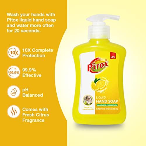 Pitox Pitox liquid Hand Soap (Pack of 2-200ml each) Lemon | Moisturizing Hand Wash | Soft on Hands