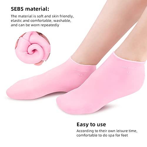 N+A Moisturizing Gloves&Socks, Silicone Gel Gloves for Dry Skin, Cracked Hands and Foot, Full Finger Waterproof Gloves for Hands Foot Care SPA (Pink, Socks)