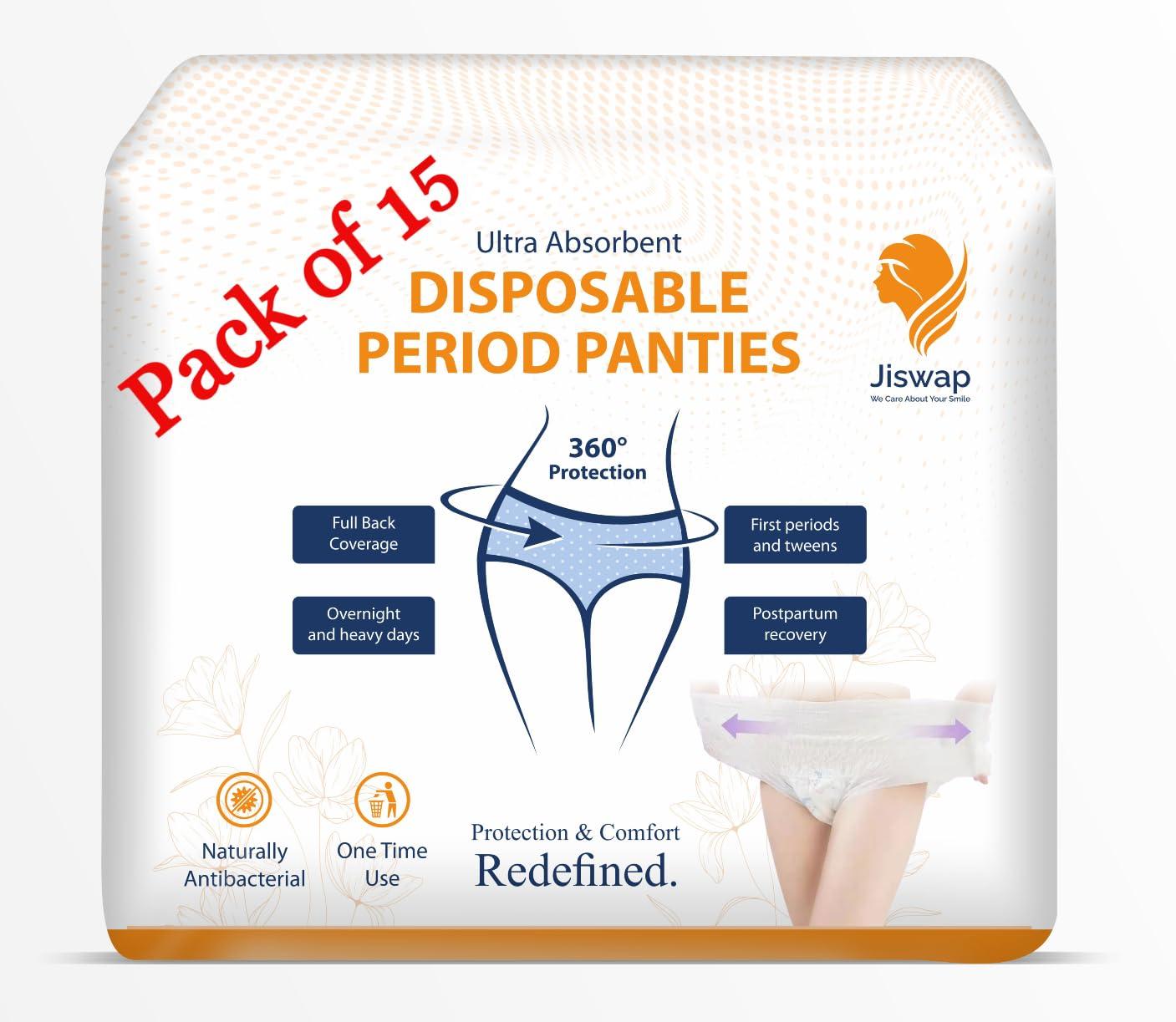 empresa industries Overnight Period Panties (Medium/Large size, pack of 15 panties) for heavy flow period protection | with 360 degree anti-leakage design & airy-soft fabric | 1 panty = ~3 regular pads (Pack of 15)