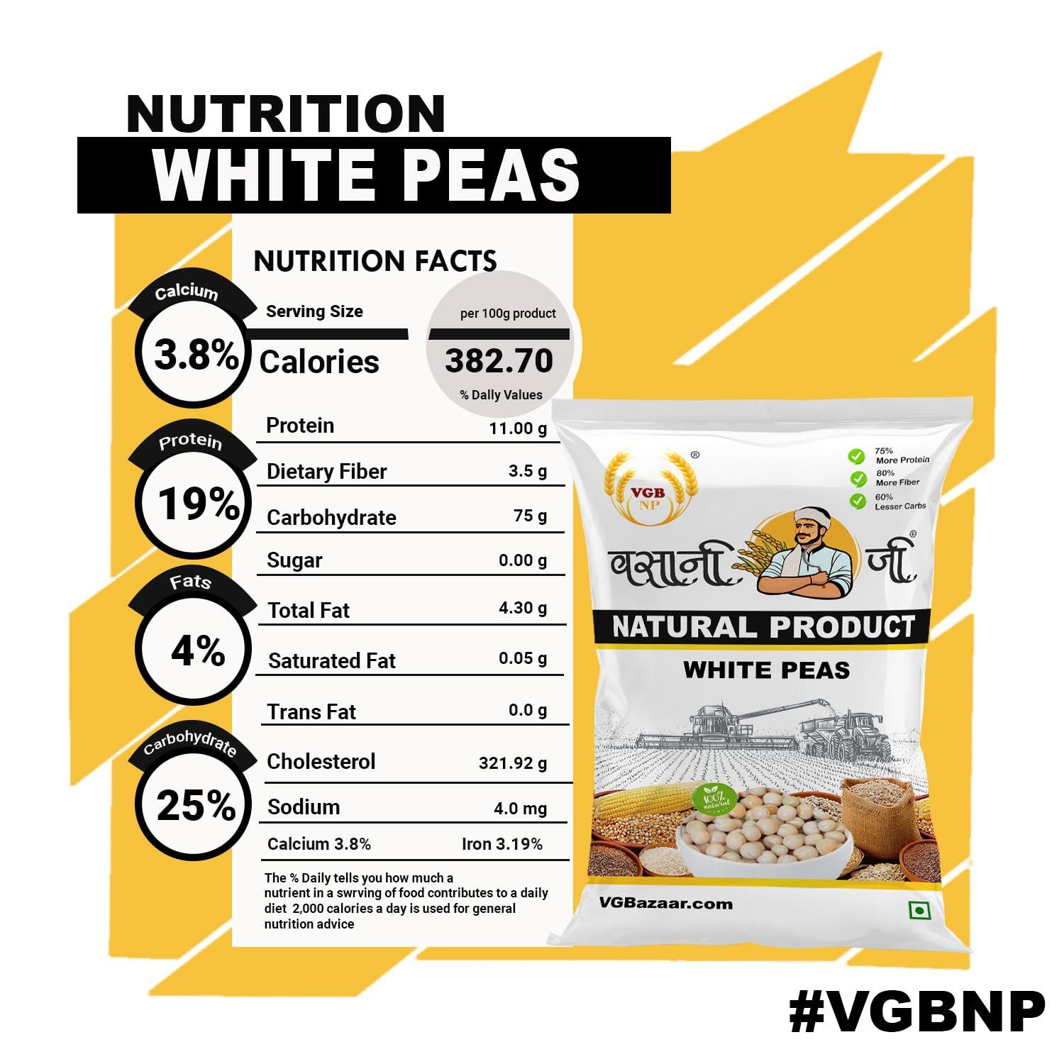 VGBNP VGBNP Natural White Peas Whole (Safed Matar) Unpolished Pure Sabut Matar, Dried Safed Matar (Sukha Matar | Vatana | Matar dal) Healthy and Immunity Builder White Peas- 1kg