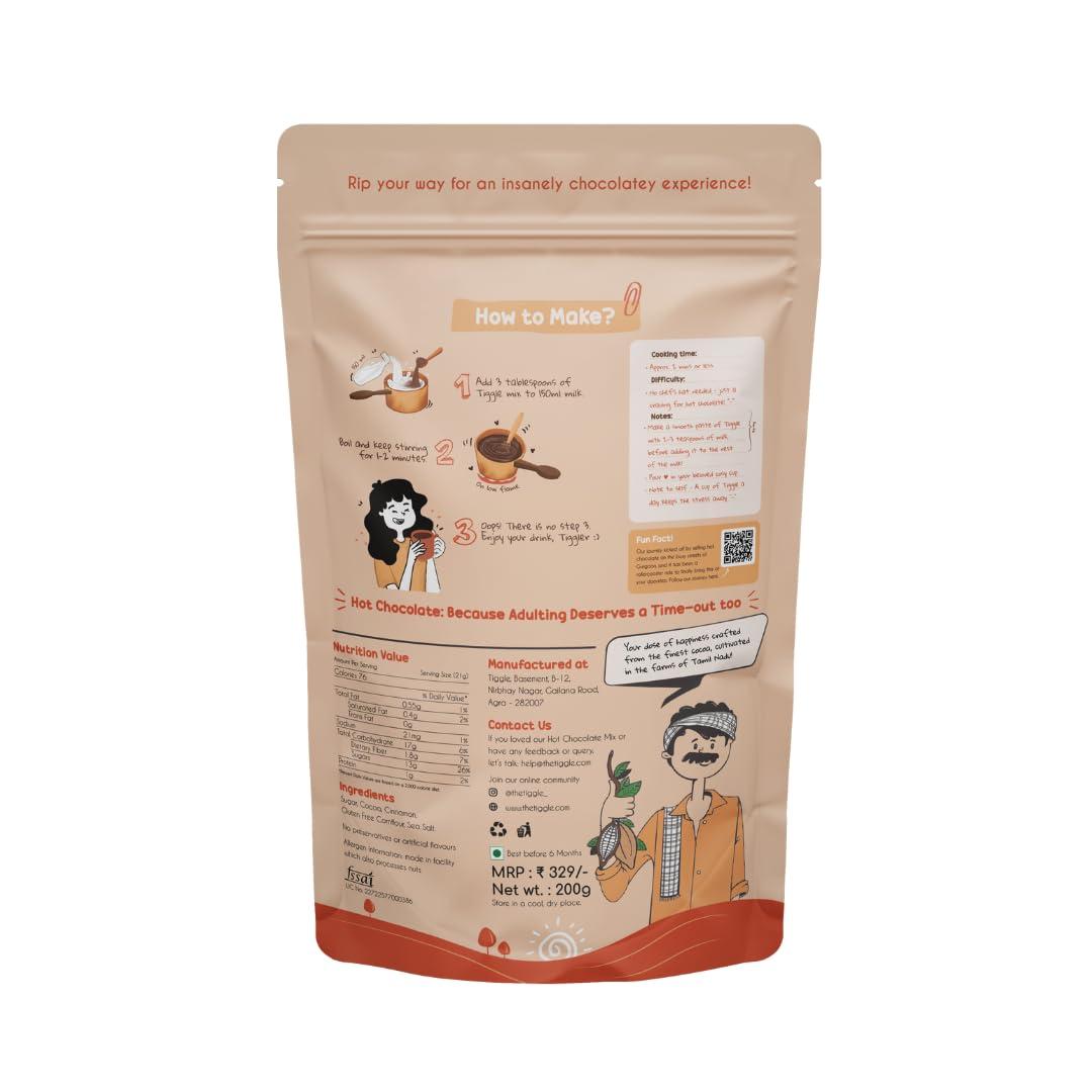 Tiggle Tiggle Dark Hot Chocolate Powder Mix - 10 Cups Pack | Farm Fresh From Tamil Nadu | Thick & Chocolatey Drink | Enjoy Hot or Cold | Vegan & Gluten-Free | No Preservatives | Ready in 2 minutes