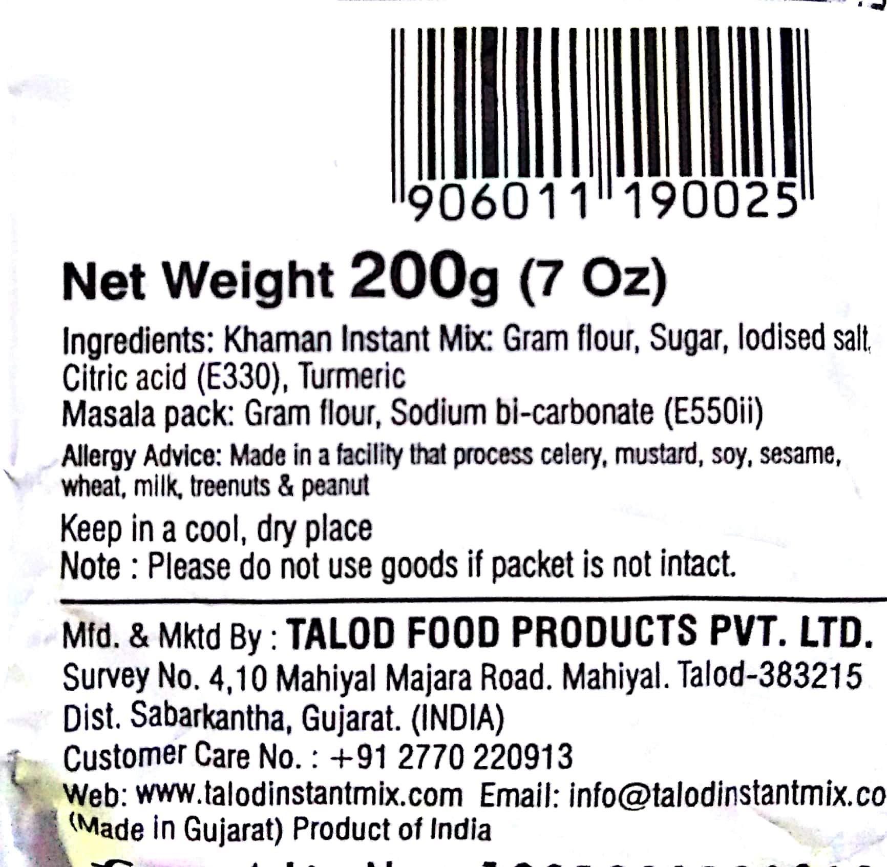 TALOD Talod Instant Mix Nylon Khaman (Pack of 2 * 400 g) | 100% Vegetarian, Wheat Gluten Free, Vegan Friendly, No Preservative, No Artificial Flavours, No Artificial Colors, No MSG