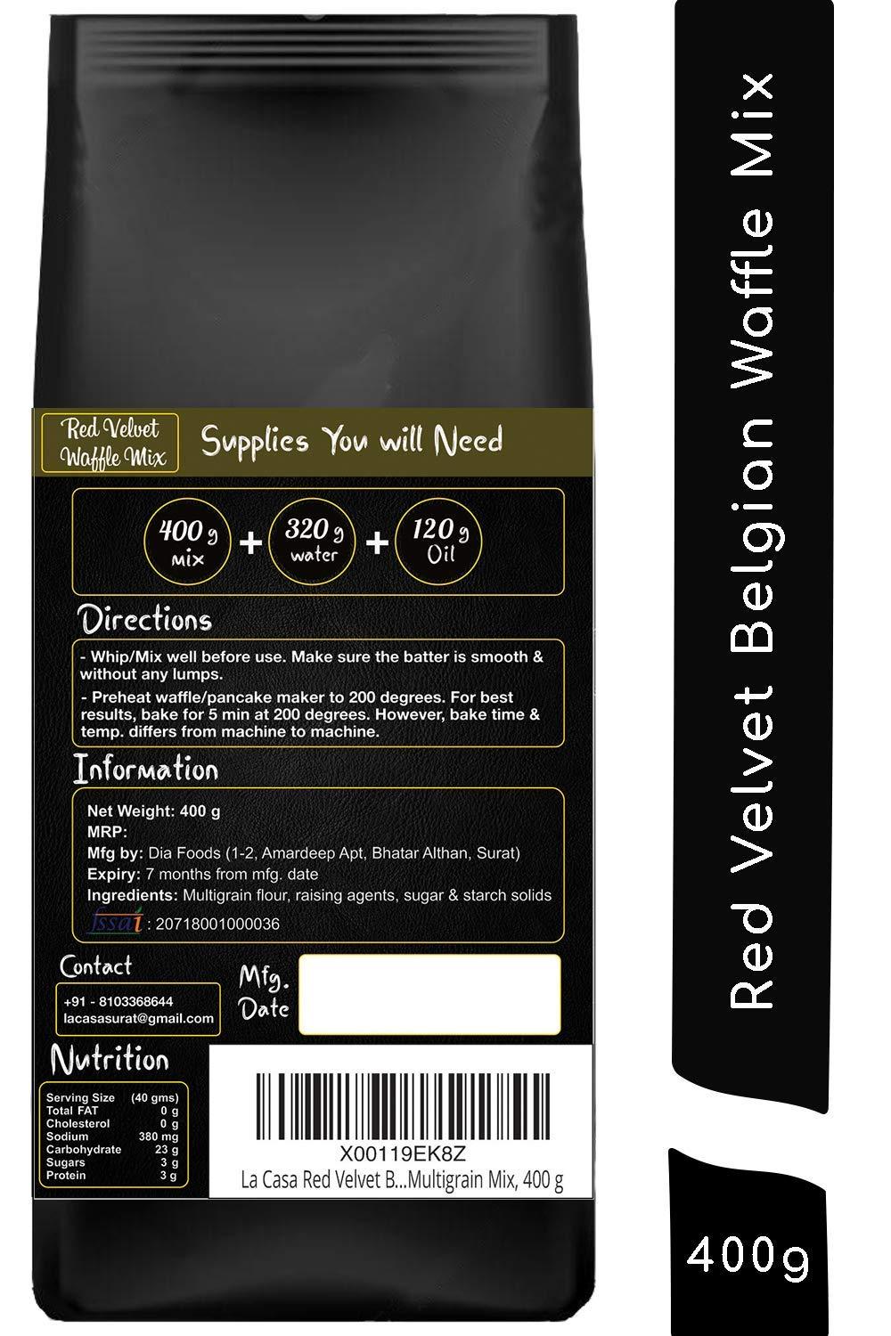 La Casa La Casa French Vanilla + Chocolate + Red Velvet + Black Choco Belgian Waffle Mix | Combo Pack | Pancake Mix | Multigrain | Vegan | Egg-Less | Extra Crisp | Pack of 4 | 1.6 Kgs |