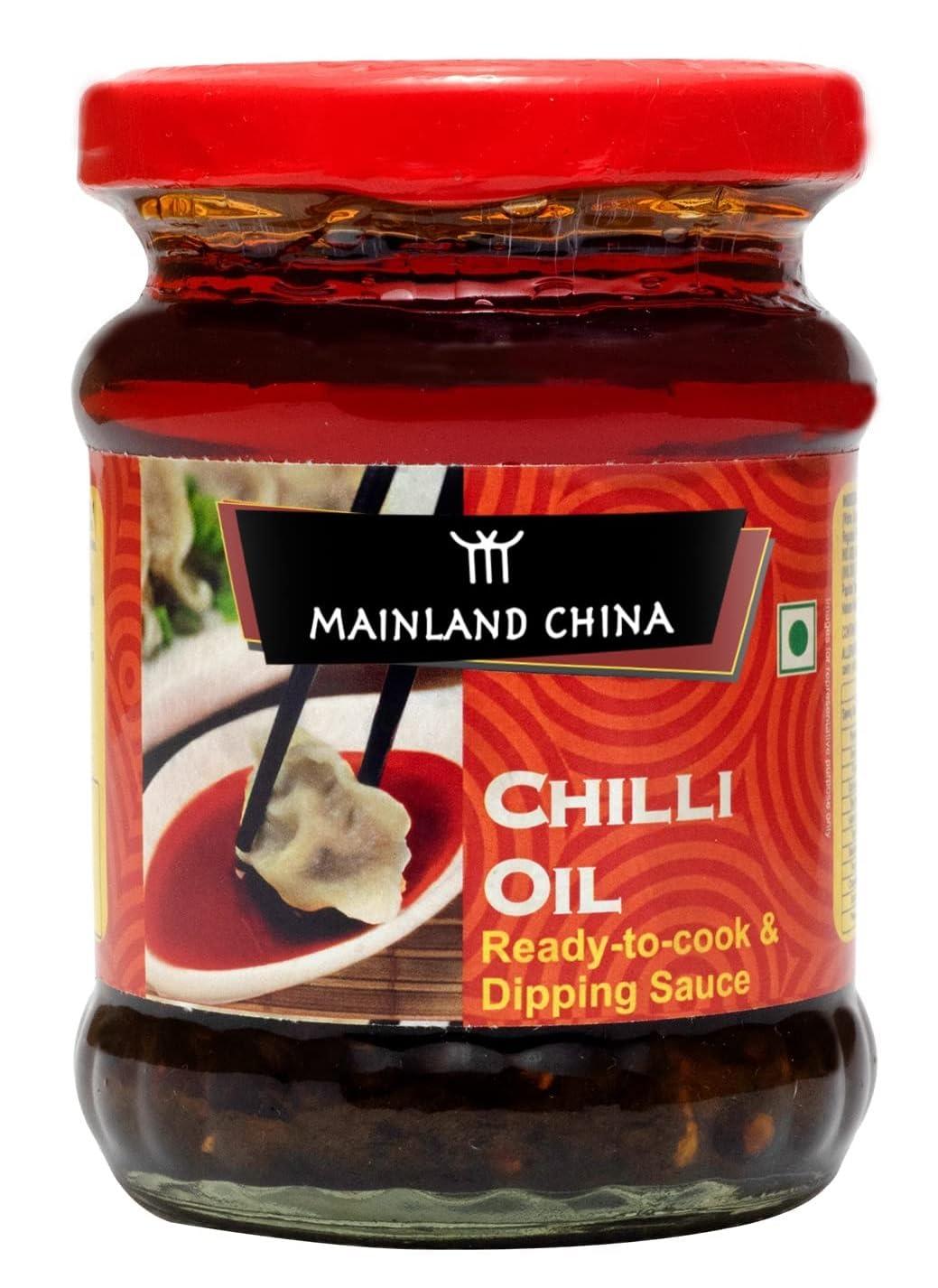 Mainland China Mainland China Chilli Oil Sauce | Extra Hot Culinary Sauce | Eat With Momos, Pizza, Noodles, Snacks, Fries, DimSums | Stir Fry Cooking Sauce | No Artificial Colour & Flavour Added | Bring Mainland China Taste at Home | Vegetarian | 200 gms | Pack of 