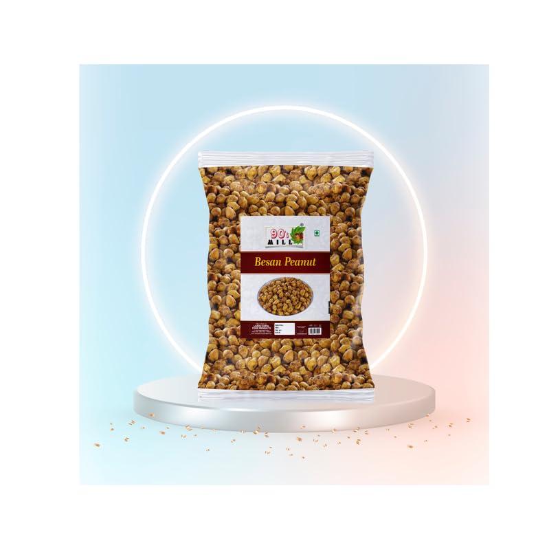 90\'s MILL 90\'s MILL Kadala Podi Bold earthnuts | Ready to Eat Nut Cracker Namkeen | Crunchy & Spicy Besan Coated Peanuts//Organic Sing Bhujia Namkeen||Fried in Cold Pressed Groundnut Oil-1Kg*5Pack