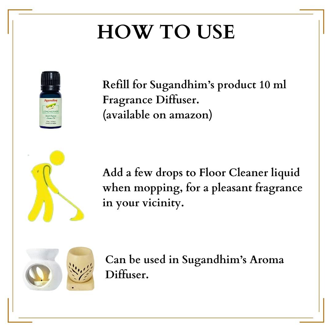 Sugandhim Sugandhim Multipurpose Aroma Oil Lemongrass, 1 x 10ml, Natural Oil, Imparts Freshness In Bedroom Living Room Study Office & Other Spaces,