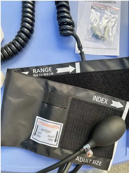 Mowell Mowell Wall-Mounted Aneroid Sphygmomanometer with Clock Face | Desktop BP Monitor with Latex Bulb, Air Release Valve, Spring Cuff (49 x 13.5 cm) - Blue