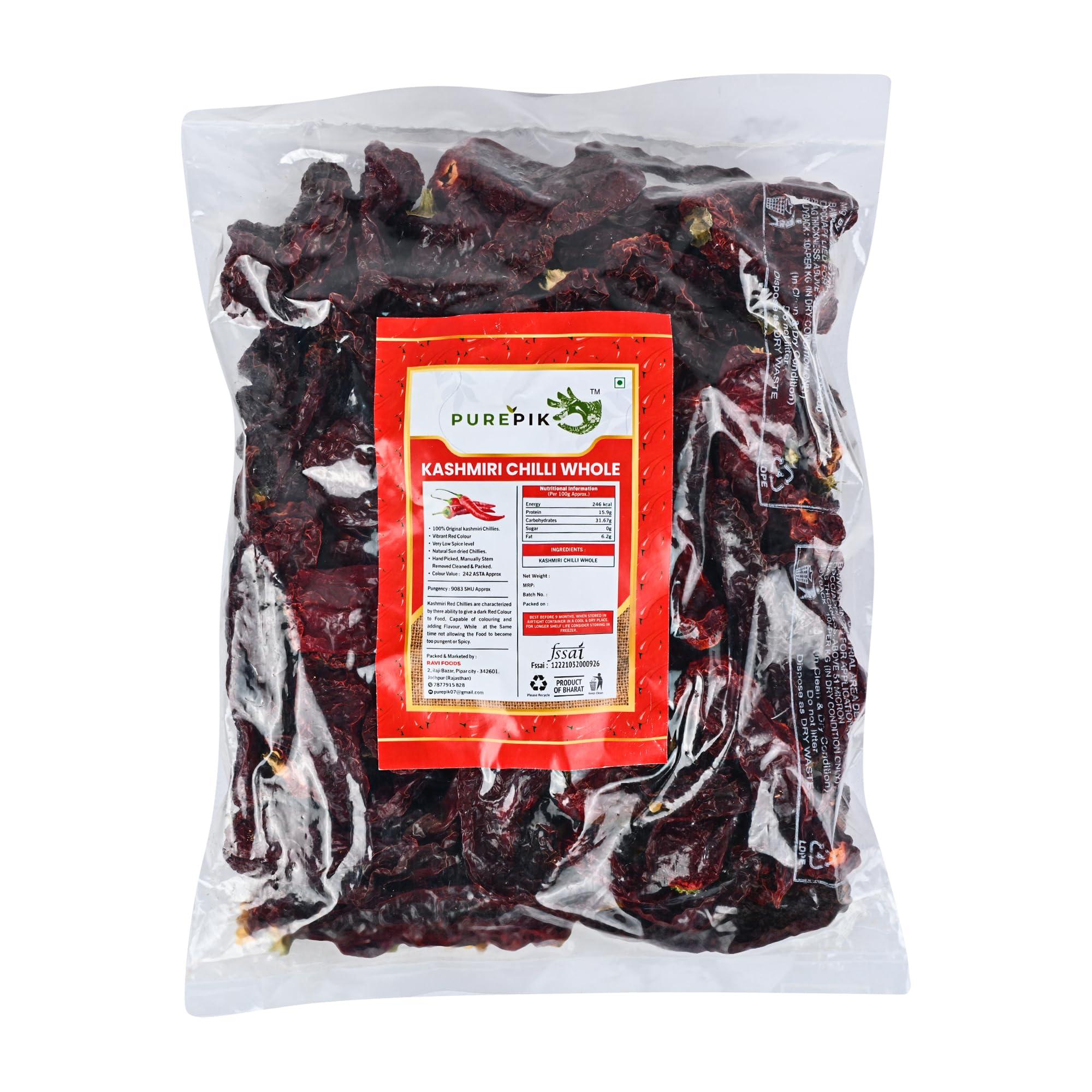 PURE PIK Pure Pik Kashmiri Red Chilli Whole Stemless (200 Gram Pack of 1)