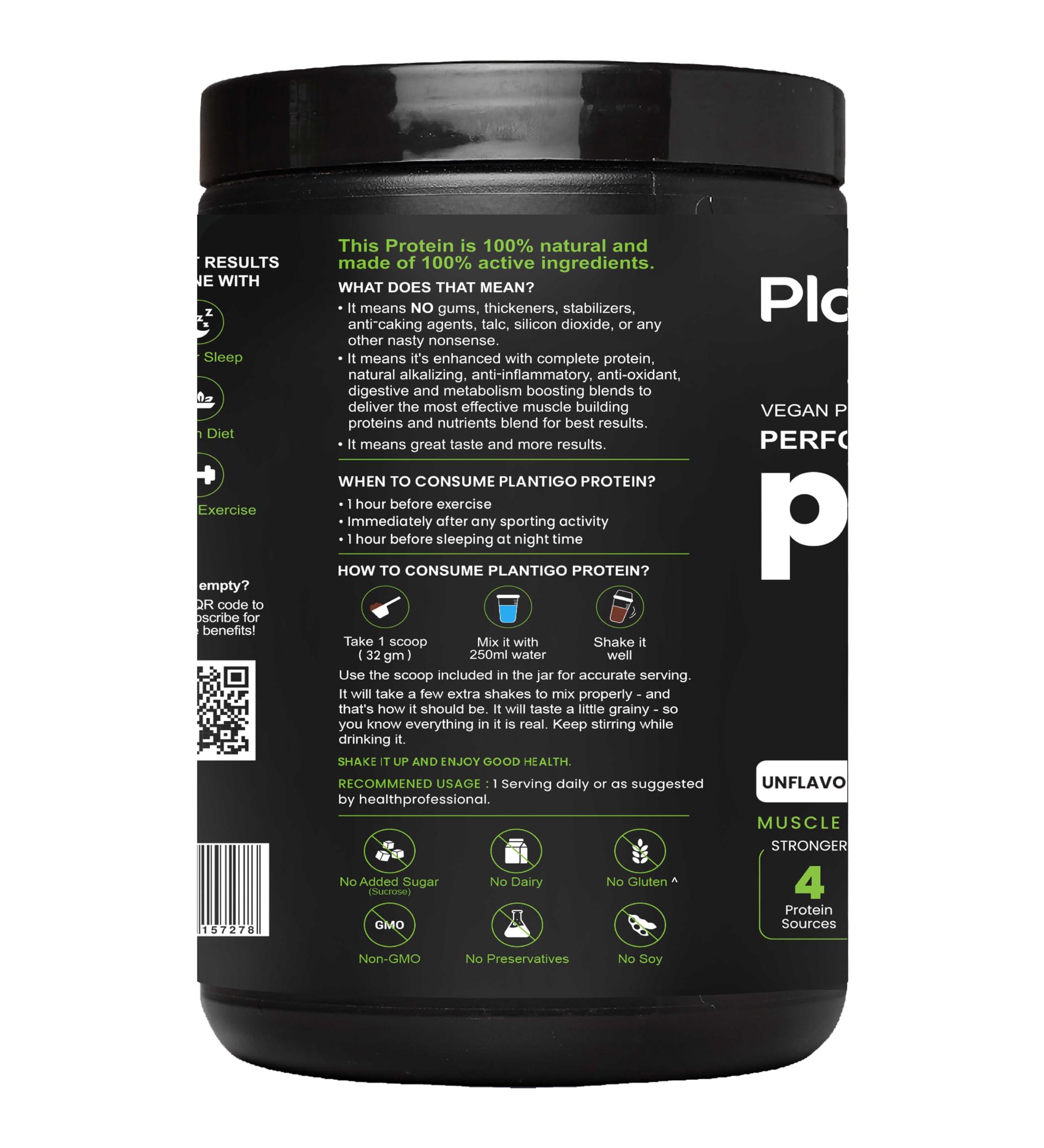 PLANTIGO Plantigo Plant Protein Powder 1kg Unflavoured, Unsweetened | 30g Protein, 5g BCAA, 2g Leucine Per 40g Scoop | No Sugar, No Sweetener, No Preservatives Protein Powder for Women, Men, Diabetes