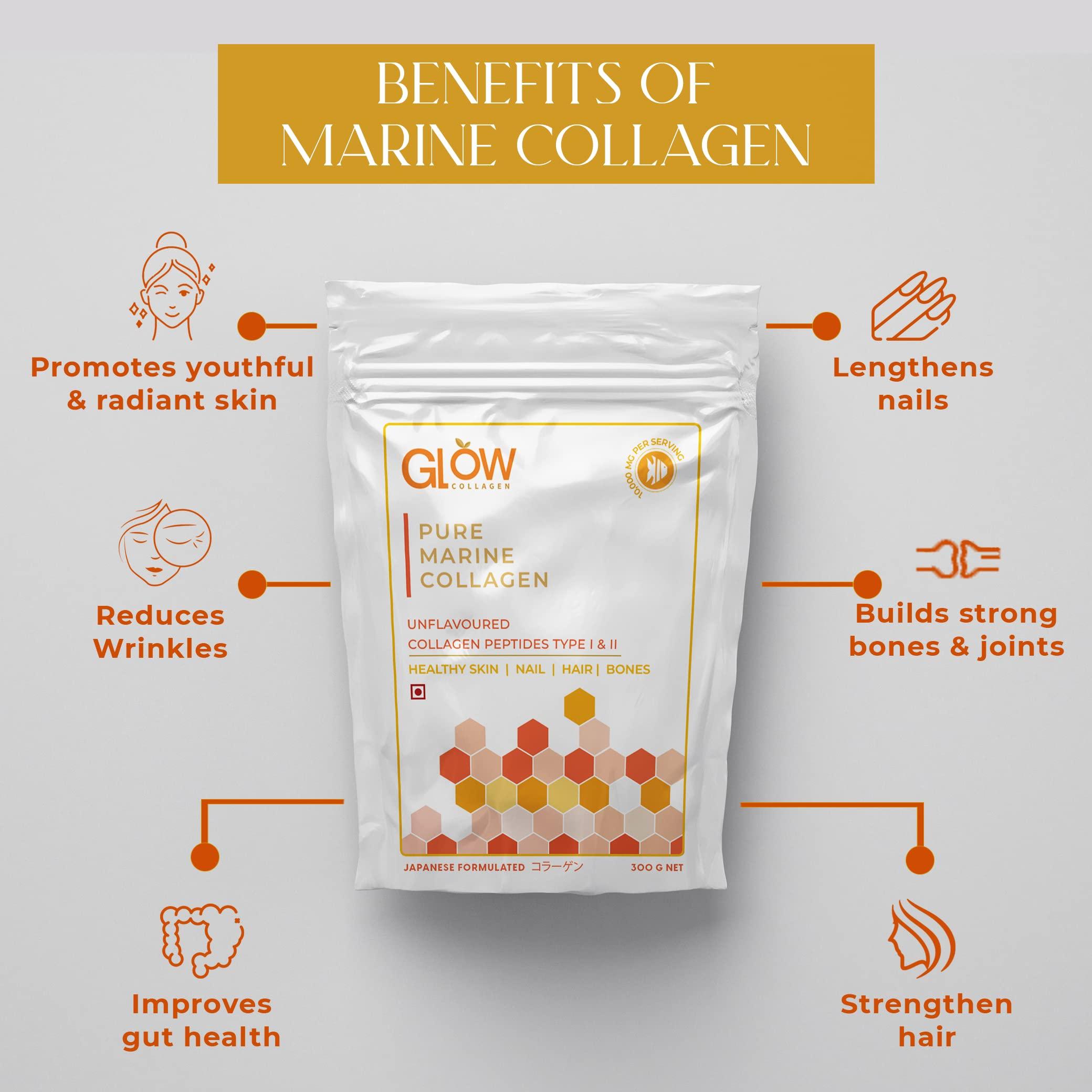 GlowCollagen GlowCollagen Pure Marine Collagen Japanese formulation | Collagen Peptides I & III 10000 mg for Healthy Skin, Hair, Nails and Joints - Unflavoured