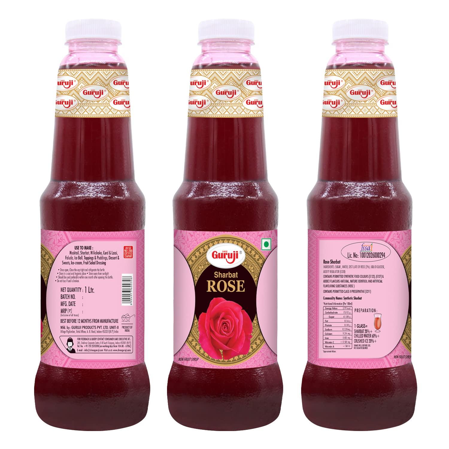 SHREE Guruji SHREE Guruji Rose Sharbat & Khus Sharbat Combo Pack Sizzling Beverage Instant Refreshing Syrup Drink For Summer (1 Litre), Liquid