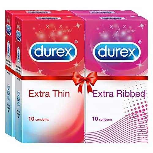 Durex Durex Multi-pack Condoms for Men (Extra Ribbed, Extra Thin) - 10 count (Pack of 2)|Dotted and Dotted for Extra Stimulation | Suitable for use with lubes & toys