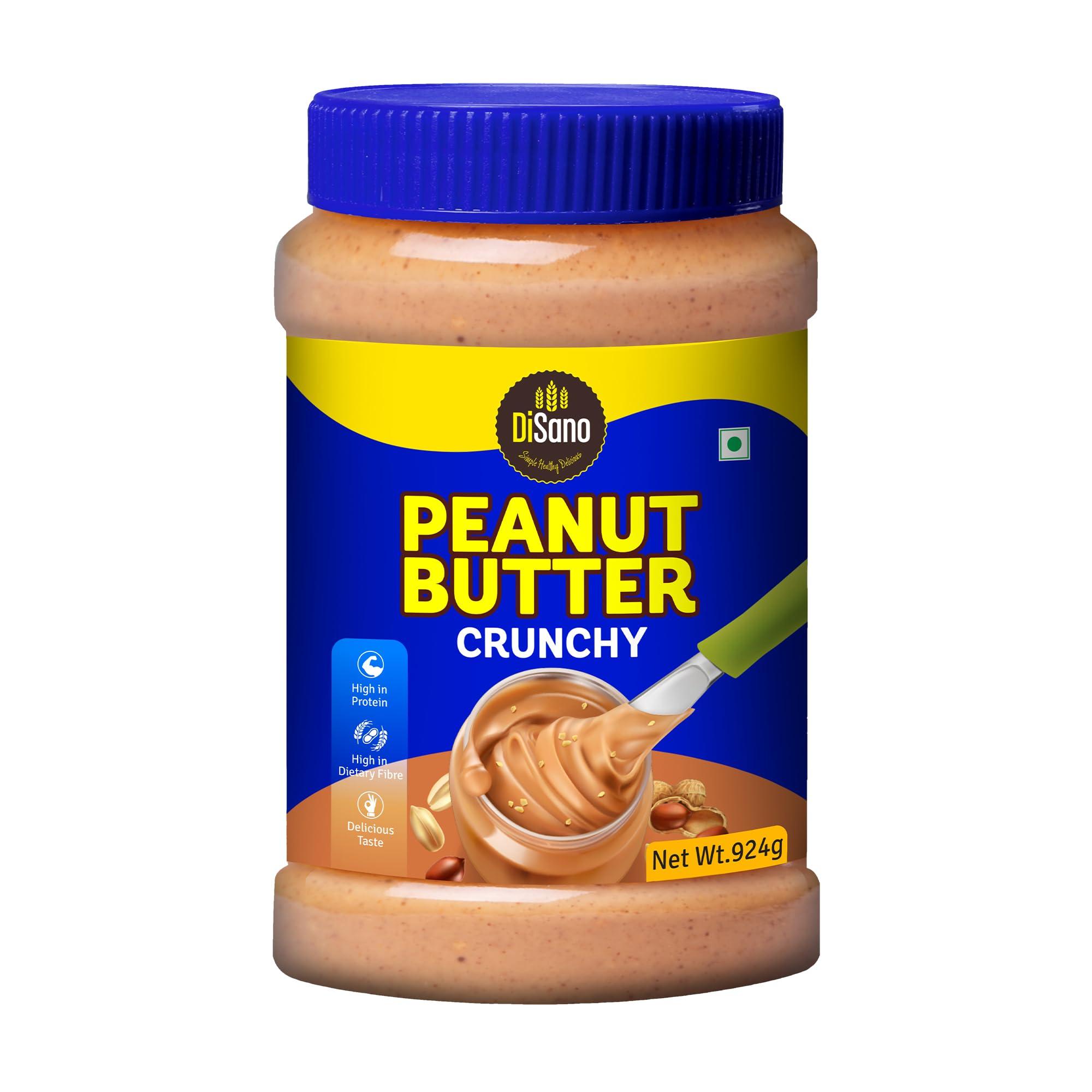 DISANO Disano Peanut Butter Crunchy 924g & DiSano Peanut Butter, All Natural, Creamy, Unsweetened, 30% Protein, Gluten Free, Non GMO, 1Kg