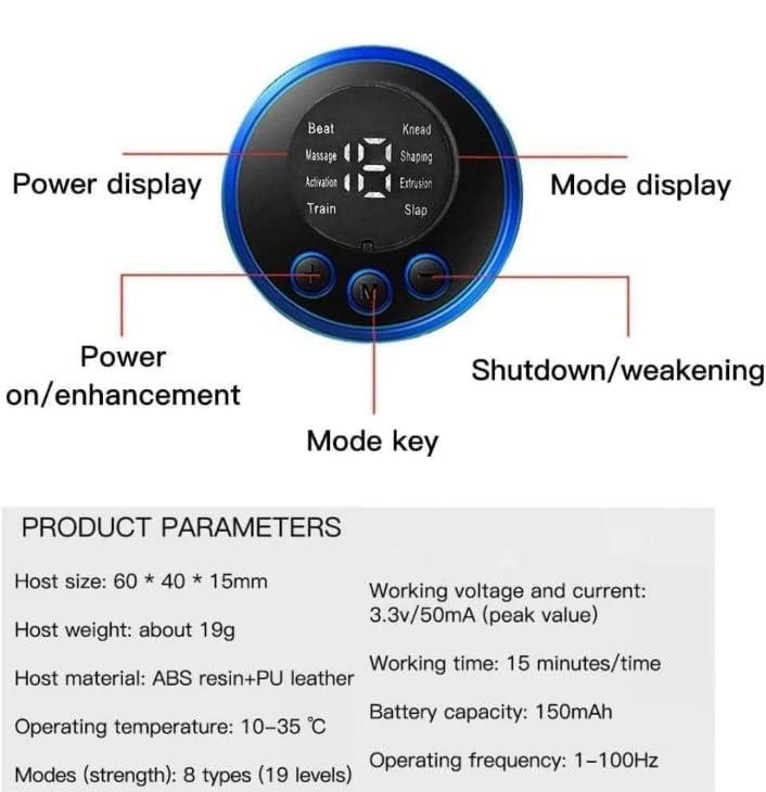 REBONICX REBONICX Full Body Mini Butterfly Tens Massager With 8 Modes, 19 Levels Electric Rechargeable Portable EMS Patch For Shoulder, Neck, Arms, Legs, Neck, Men/Women