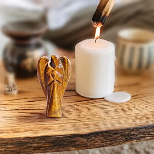 Reikved Crystal Angel Figurine - Guardian Angel - Crystal Pocket Angel - Pocket Guardian Angel - Healing Crystal for Good Luck - For Prayer Peace - Size 2 Inch Approx. (Tiger Eye Angel)