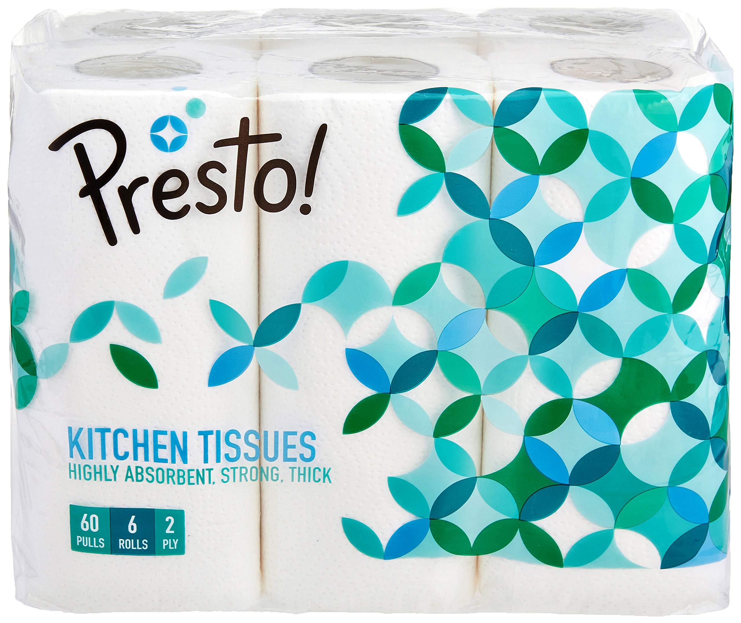 Presto! Amazon Brand - Presto! 2 Ply Kitchen Tissue Paper Roll - 60 Pulls (Pack of 6) & Amazon Brand - Solimo 2 Ply Paper Napkins - 50 Pulls (Pack of 4) Combo