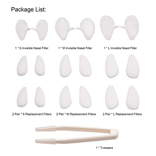 RYAP Invisible Nasal Filter Ultra-Breathable Nasal Nasal Nose Plugs for Smells with Mini-HEPA Air Filtration from Pollen Dust Small + Medium + Large Narrow Shape