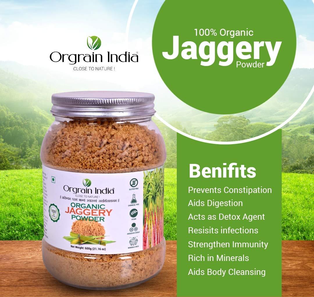 Orgrain India Orgrain India Organic Jaggery Powder, 1.2 Kg (Pack of 2*600g) | Hand Crushed Gur Powder | Organically Grown | No Preservatives Added | No Artificial Flavors