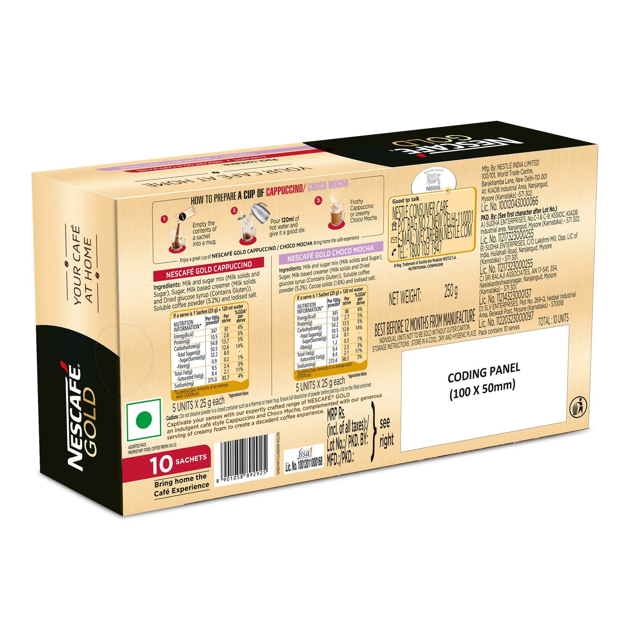 Nescafé Gold NESCAFE Gold Choco Mocha| Frothy Delicious Coffee| Instant Coffee Premix Powder  Just add hot water | Cafe like Coffee at home | 250g Box (10 Sachets X 25 Gram)
