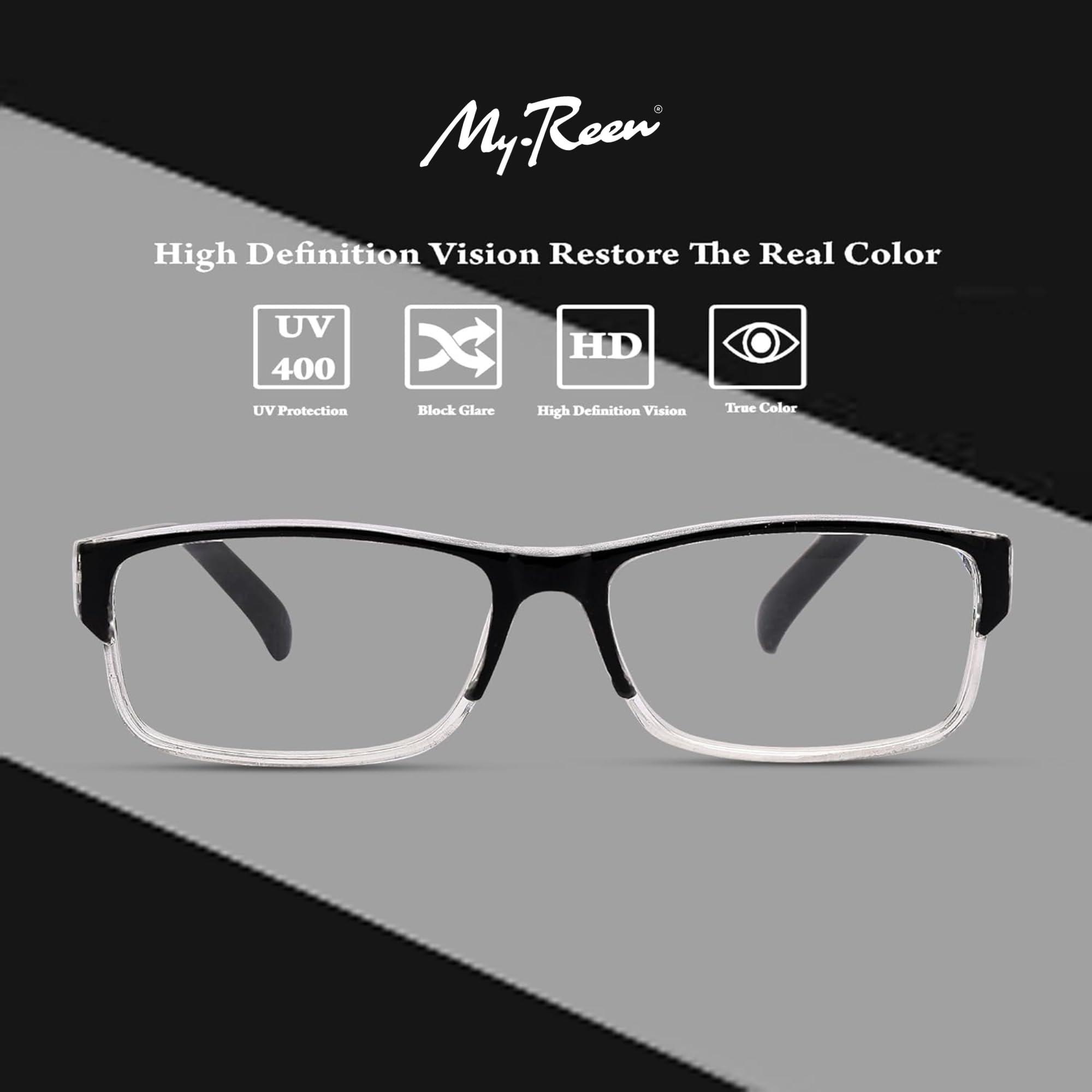 myreen myreen Reading Glass +1 +1.25 +1.5 +1.75 +2 +2.25 +2.5 +2.75 +3 | Full-Rim Reading Power Number Glass For Reading Books Anti Reflection Glasses (+1.50)