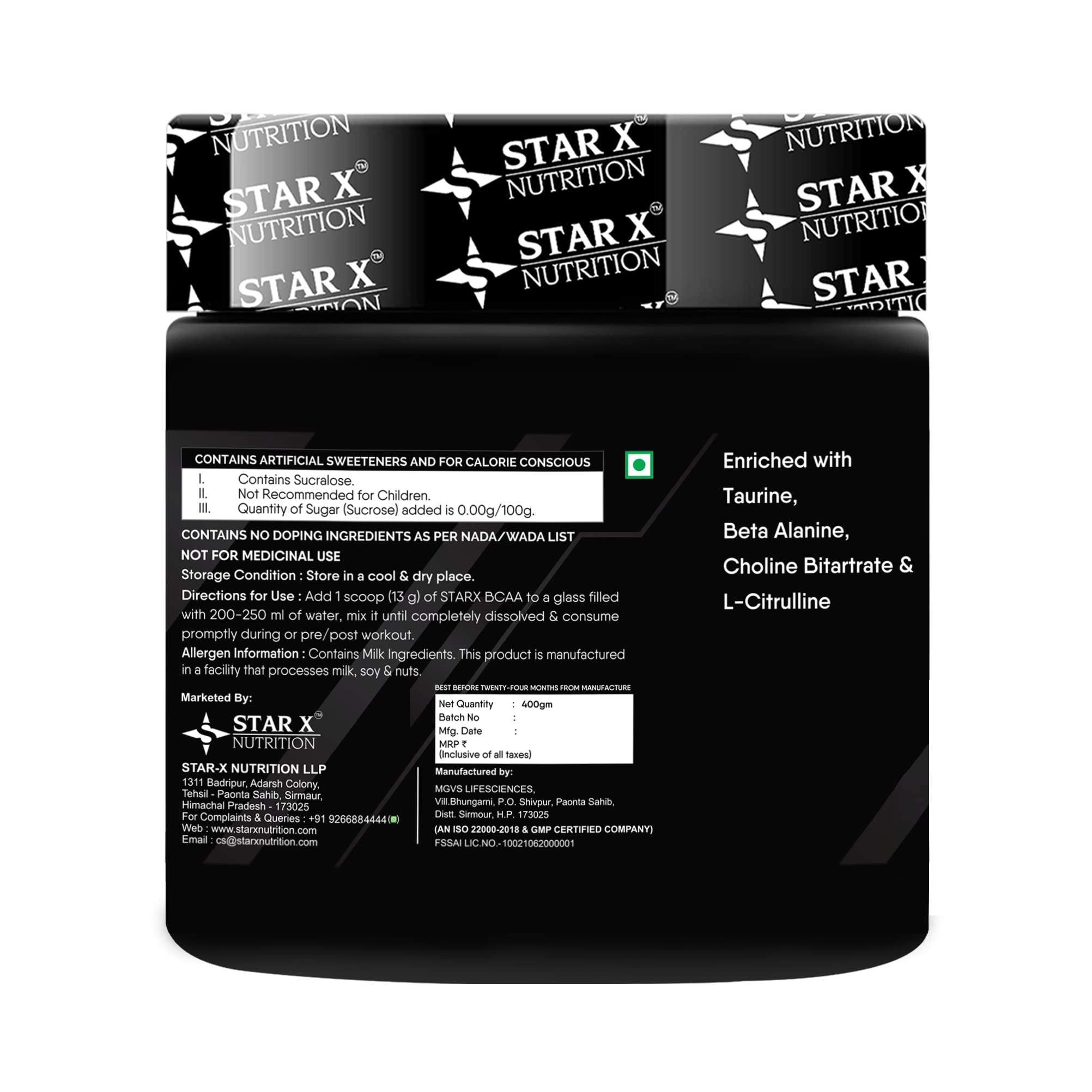 STAR X NUTRITION StarX Nutrition EAA ADVANCED + BCAA (Watermelon, 30 Servings) - Taurine, Beta Alanine & L-Citrulline (400 g)