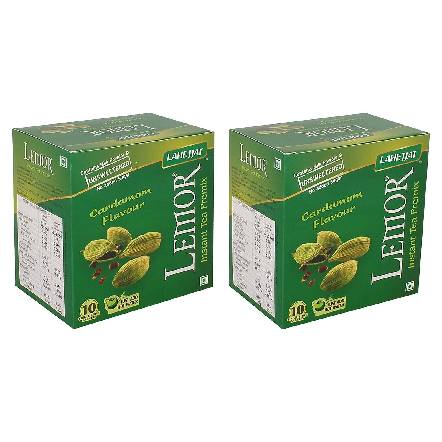 Lemor Lemor Cardamom Unsweetened Elaichi Flavour Instant premix Tea pack of 2 x 10 Tea Bags