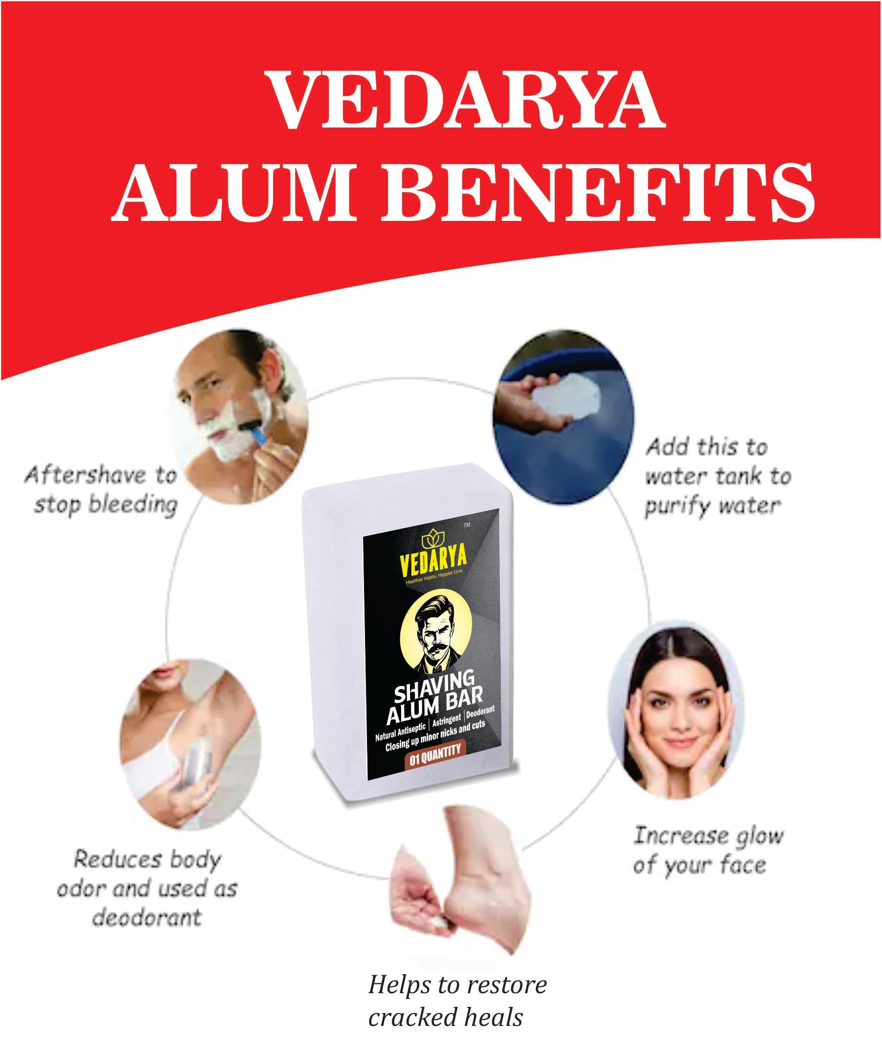 Vedarya Vedarya Natural Alum Bar - 100g (PACK OF 5) with a Travel Case | Alum Block | Fitkari Stone Bar | Phitkari Alum Stone for Aftershave. Razor Burn Relief, Sweat Control , Skin Soothing, Skin Tightening, Water Purification, Underarm Deodrant| Long-Lasti