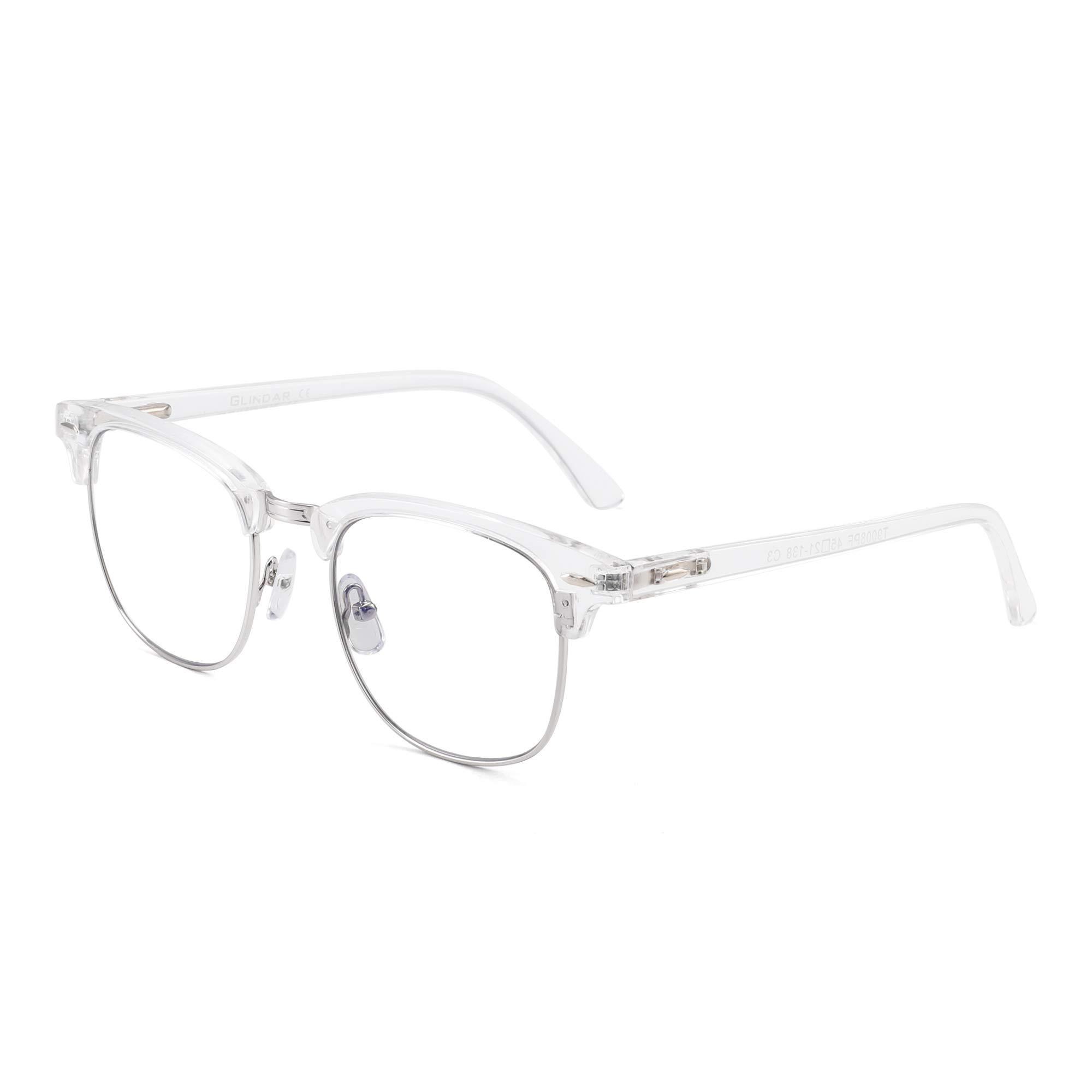 GLINDAR GLINDAR Blue Light Blocking Computer Glasses Retro Semi-rimless Style Reduce Eye Strain Video Game Eyeglasses Men Women Clear
