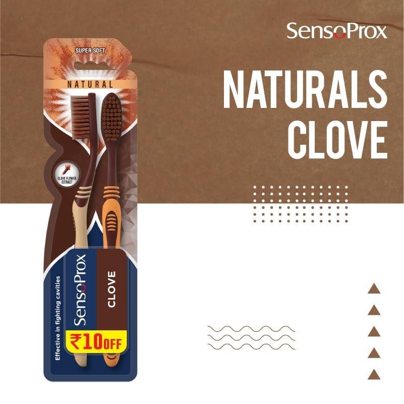 SensoProx SensoProx Unisex Adult Naturals Clove Toothbrush - Oral Care, Pack of 2, Orange & Brown