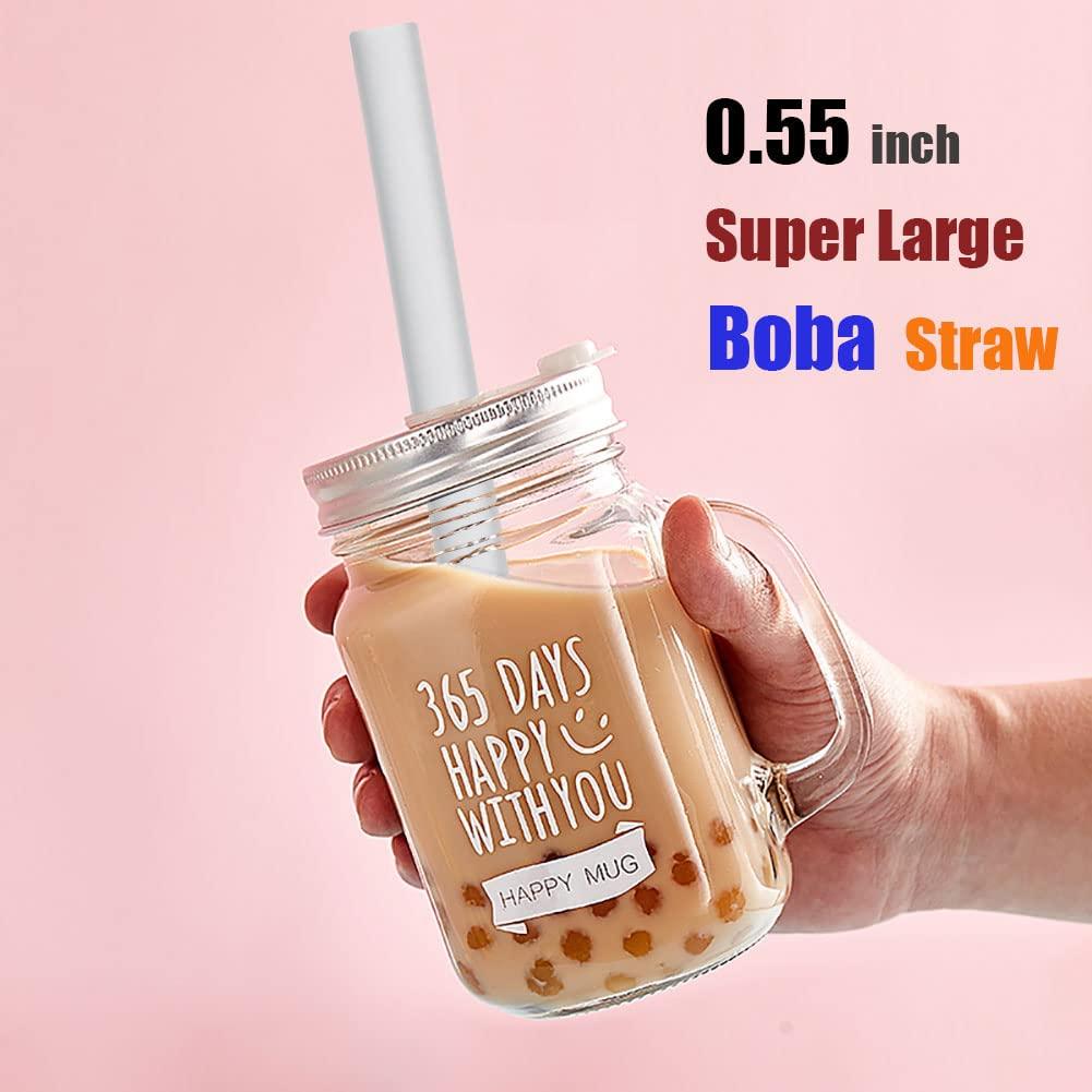 ALINK ALINK Reusable Clear Silicone Boba Straws, 4-Pack Extra Wide Smoothie Straws for Bubble Tea/ Shakes/ Tapioca Pearls with Cleaning Brush and Carrying Case