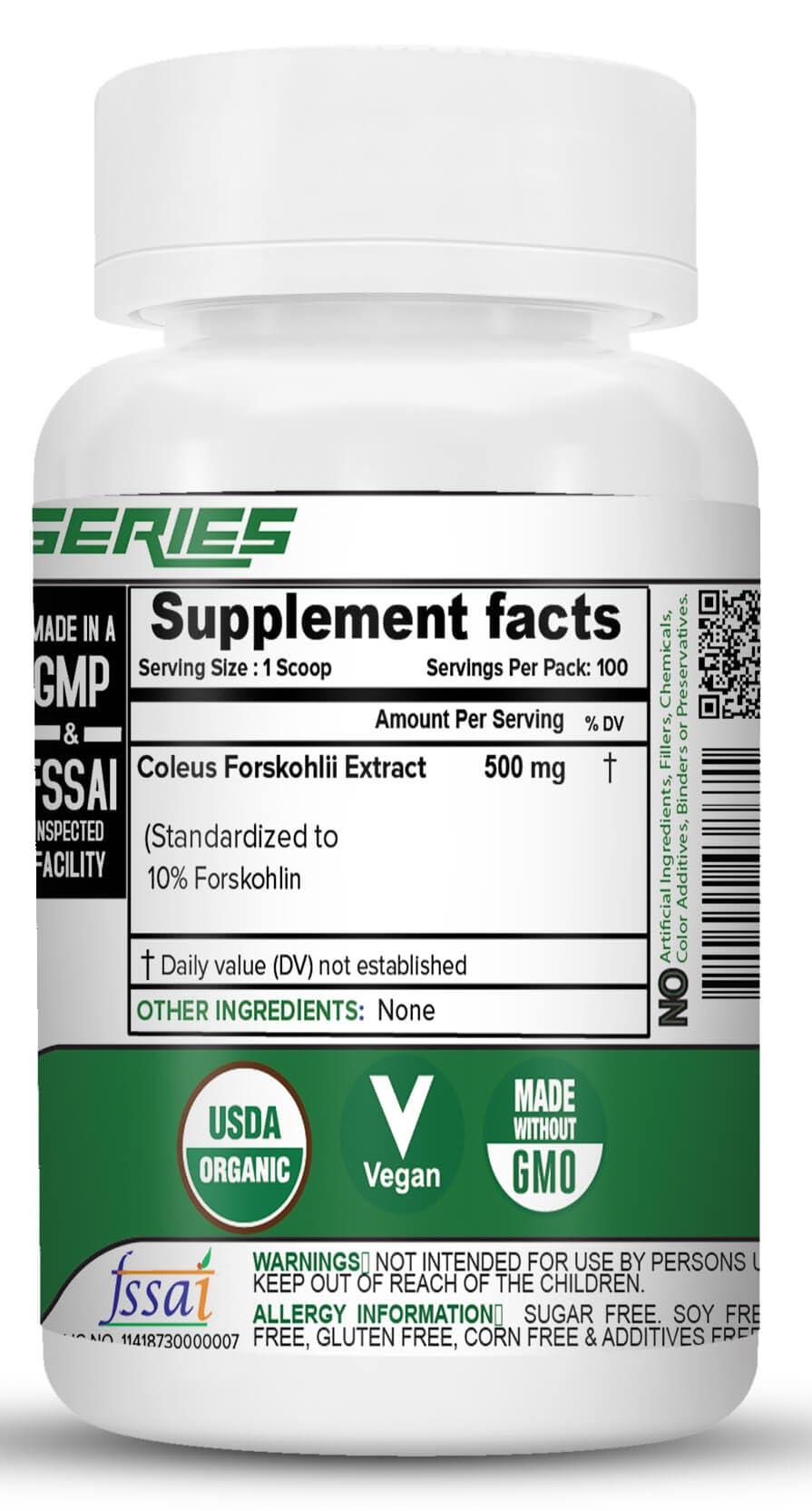 NutriJa NutriJa Coleus Forskohlii Extract 500mg (100% pure Coleus Forskohlii Root Extract, standardized to 10% Forskohlin) - 50 Grams