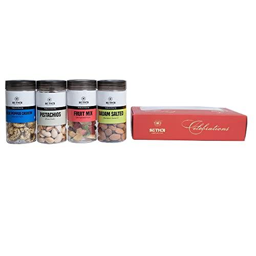 SETHJI SETHJI Premium Dry Fruits & nuts Celebration Box, 400g | Salted Cashew, Roasted Almonds, Pista & Fruit Cocktail | christmas gift hamper | christmas gift hampers | gift for christmas