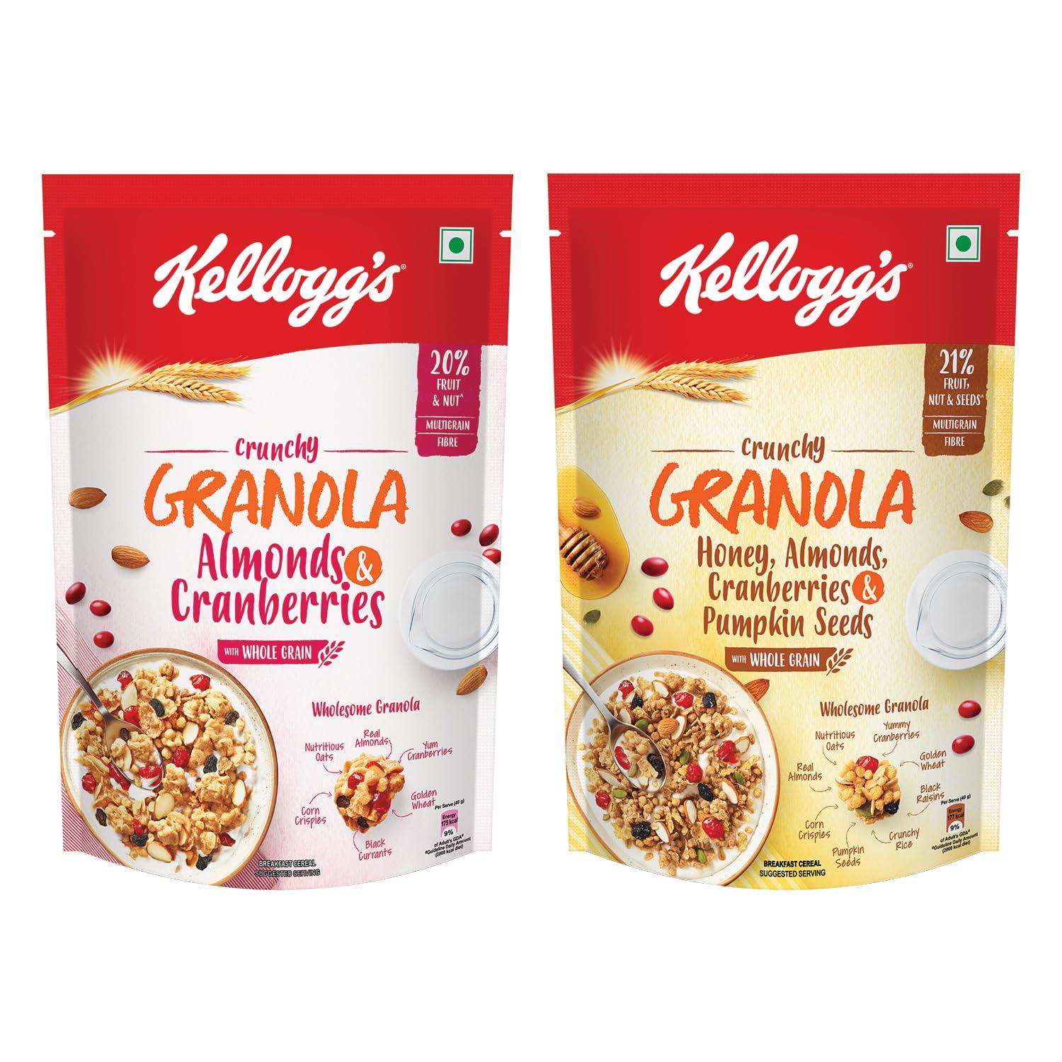 Kellogg's Kellogg\'s Combo, Kellogg\'s Crunchy Granola Almonds and Cranberries 460g and Kellogg\'s Crunchy Granola Honey, Almonds, Strawberries & Pumpkin Seeds, 450 g