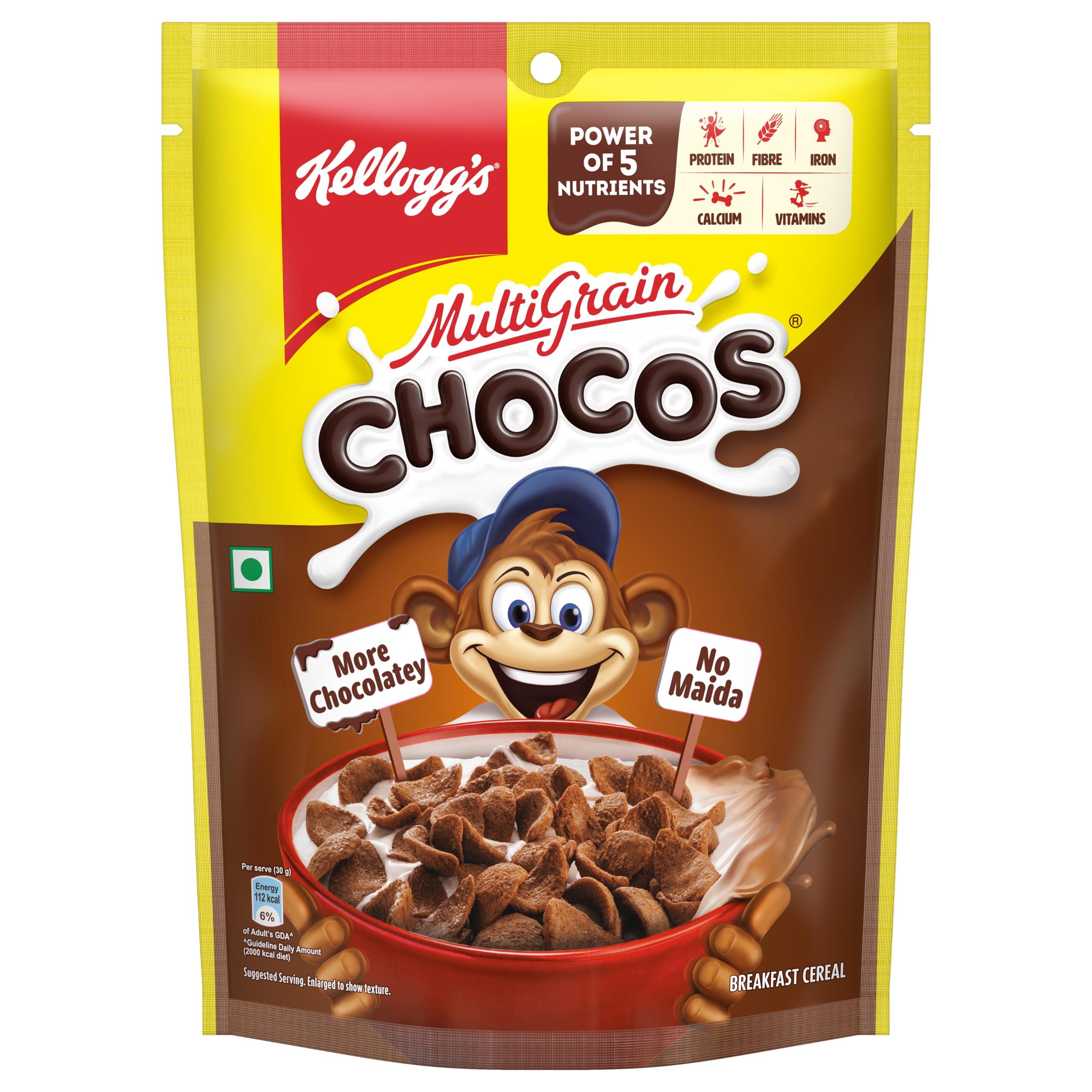 Kellogg's New Kelloggs Multigrain Chocos, 250g | Multigrain Energy, More Chocolatey | No-Maida | Power of 5 nutrients  Protein, Fibre, Iron, calcium, Vitamins | Kids Breakfast cereal